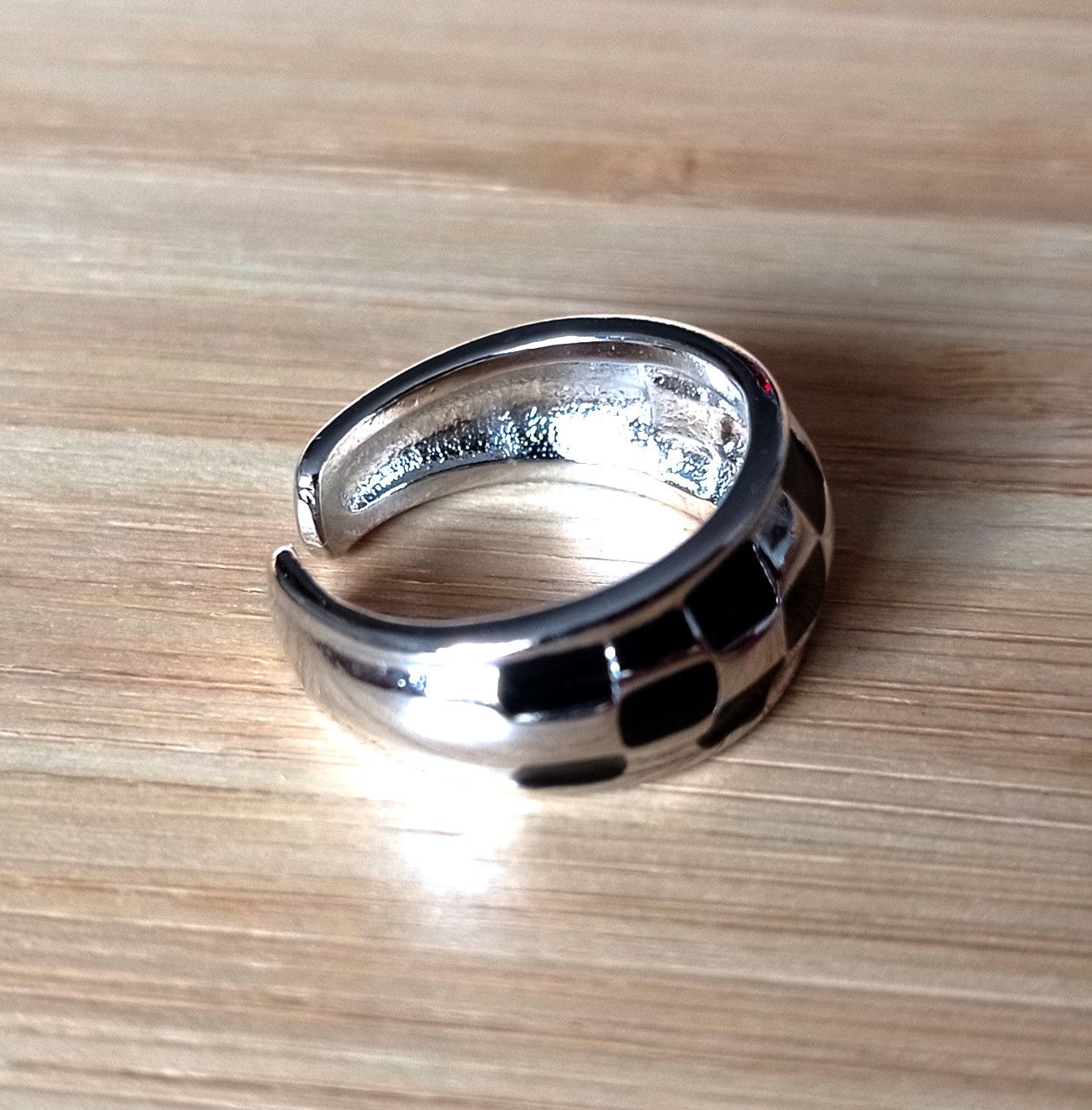 Designer × Vintage Punk Shine Contrast Square Dots 925 Silver Ring Unique Size ONE SIZE - 4 Thumbnail