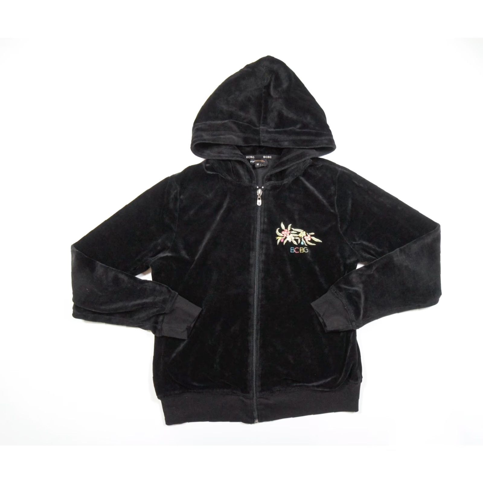 Bcbgmaxazria BCBGMAXAZRIA Sweater Women Medium Black Velour Hooded Full-Zip Embellished Logo Y2K Womens Size M / US 6-8 / IT 42-44 - 3 Thumbnail