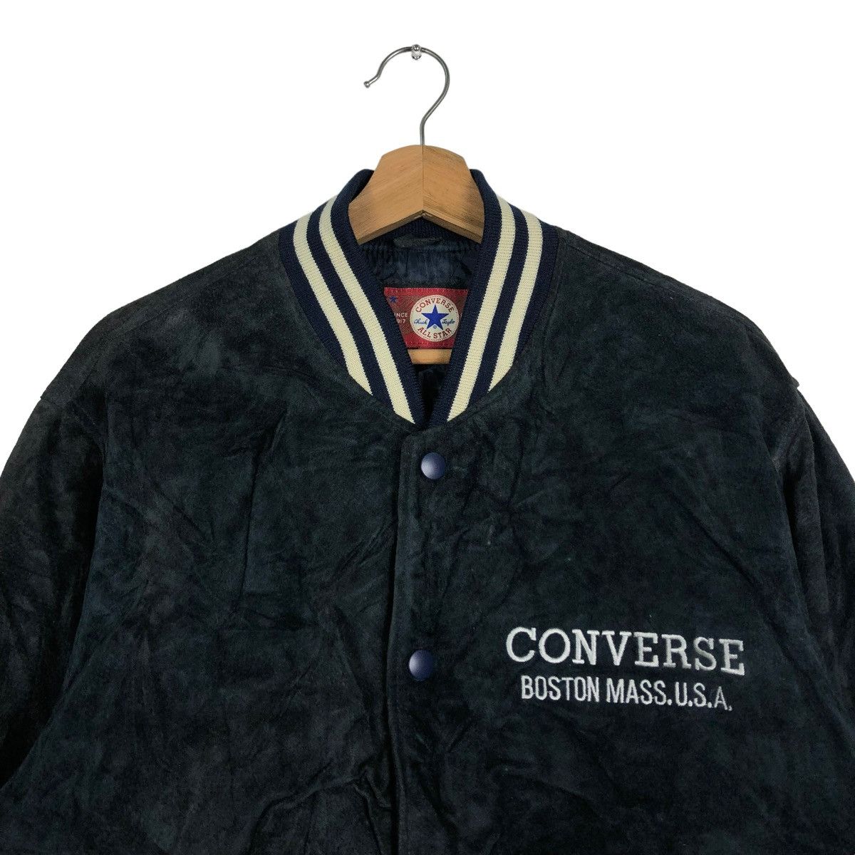 Converse 🔥90’s VTG LEATHER BOMBER JACKET CONVERSE ALL STAR BOSTON Size US L / EU 52-54 / 3 - 3 Thumbnail