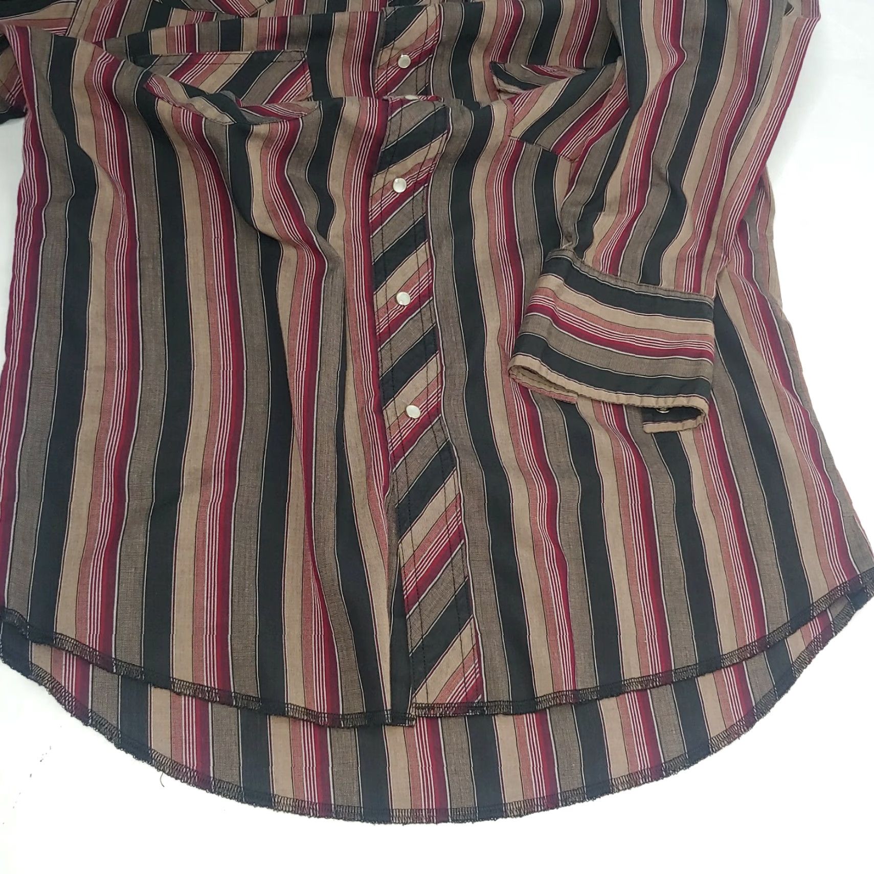 Wrangler Wrangler Western Shirt Large Brown Maroon Stripe Long Sleeve Pearl Snap Cowboy Mens Size US L / EU 52-54 / 3 - 7 Thumbnail