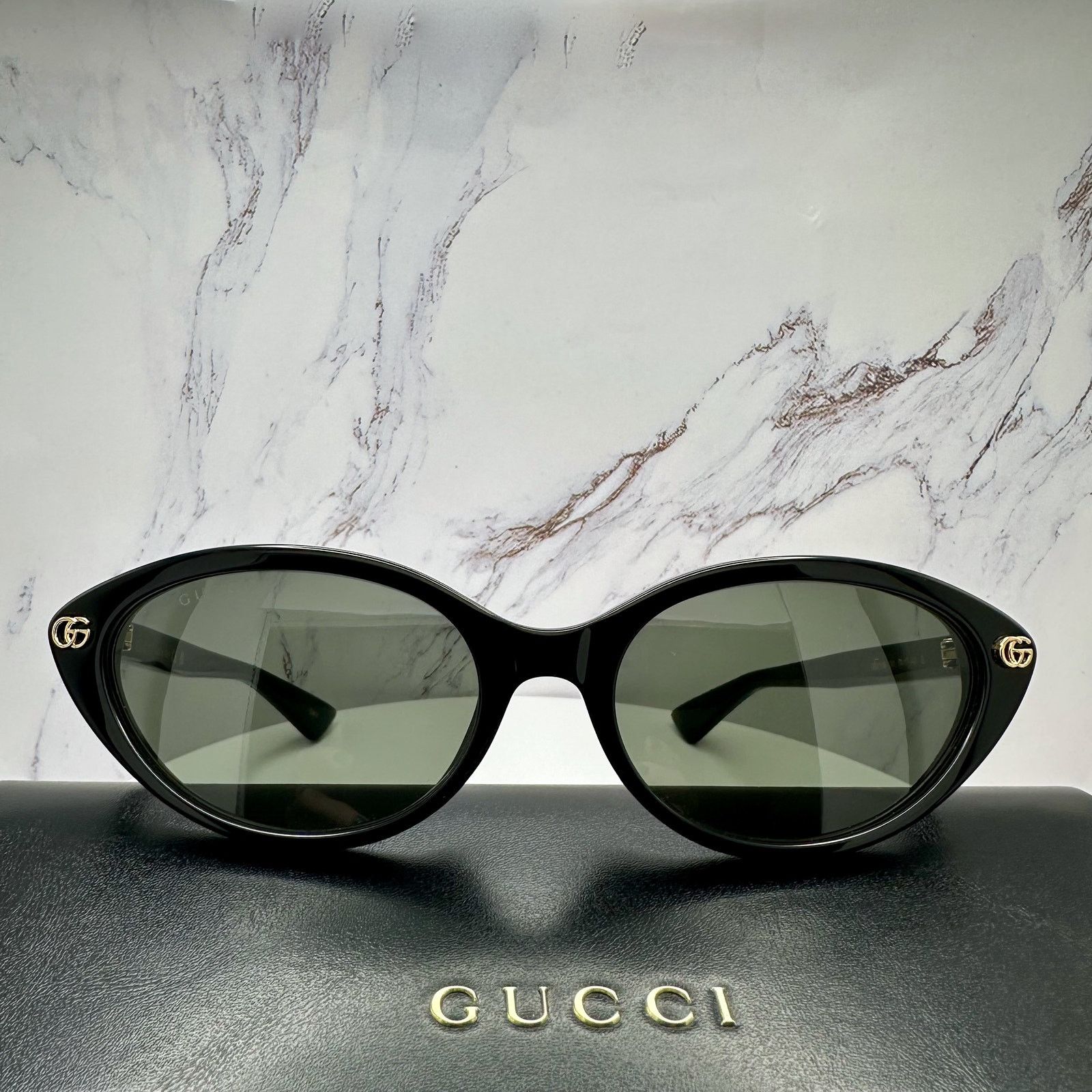 Gucci New GUCCI Sunglasses Black Cat Eye Gold Metal GG Logo Size ONE SIZE - 2 Thumbnail