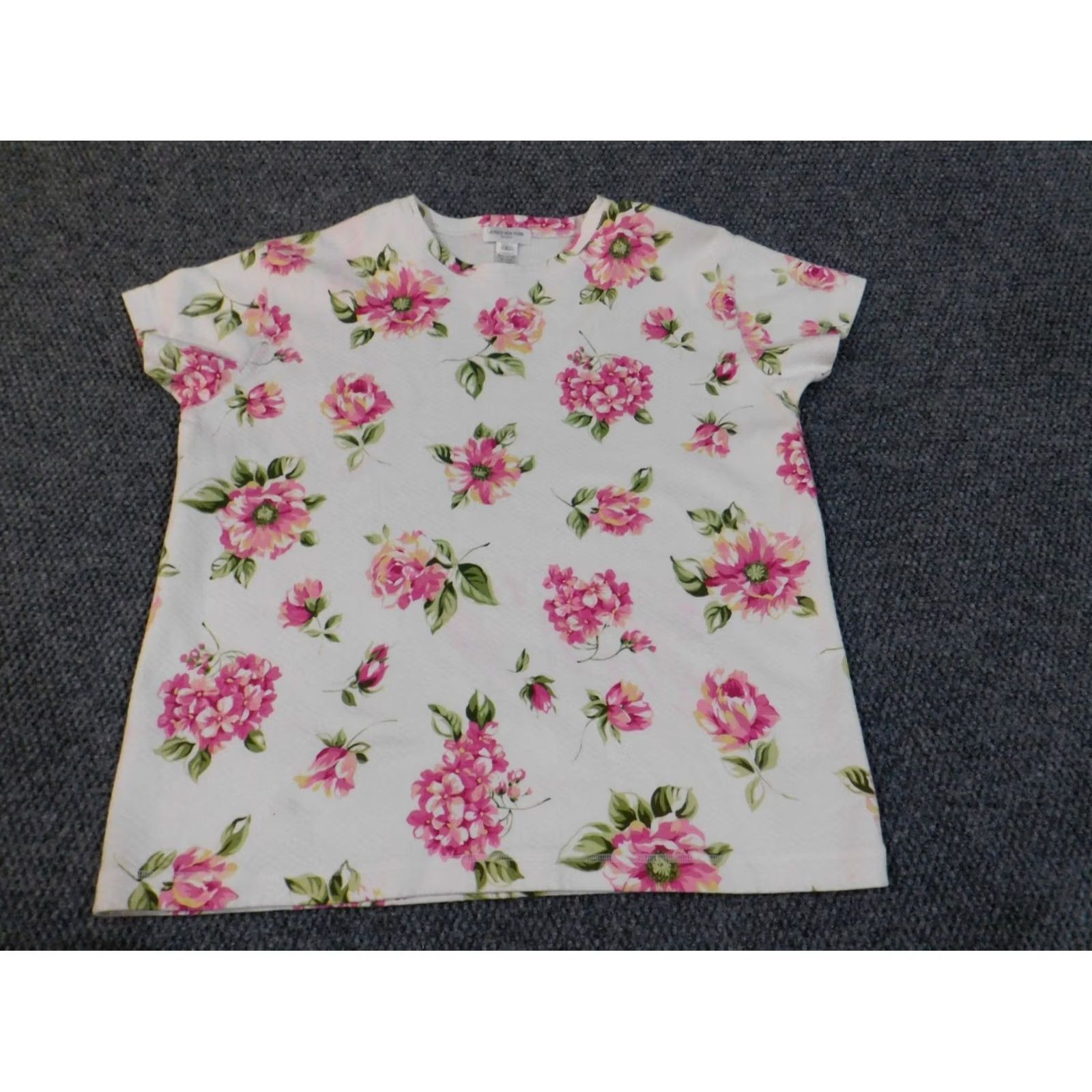 Jones New York Jones New York top Womens L Cotton Floral crew neck pullover Casual Pink / White Short Sleeve Non-Iron Regular Fit Size L / US 10 / IT 46 - 3 Thumbnail