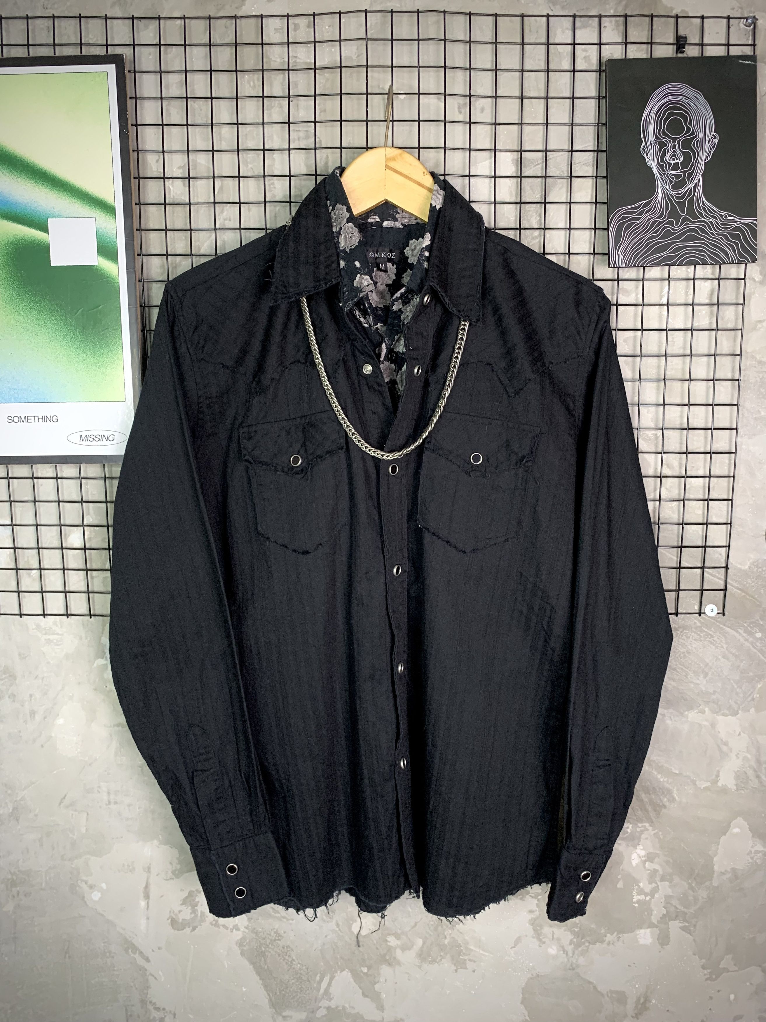 Japanese Brand Omkoe Layered 2Piece Shirt Floral Distressed Raw Hem Grunge Size US M / EU 48-50 / 2 - 1 Thumbnail