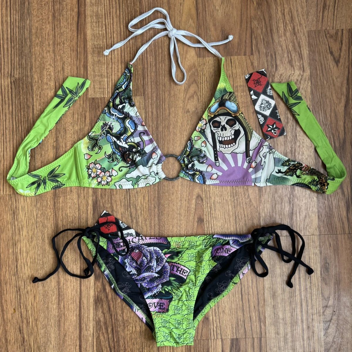 Ed Hardy ED HARDY Vintage Y2K Rare Black Koi Fish One Piece