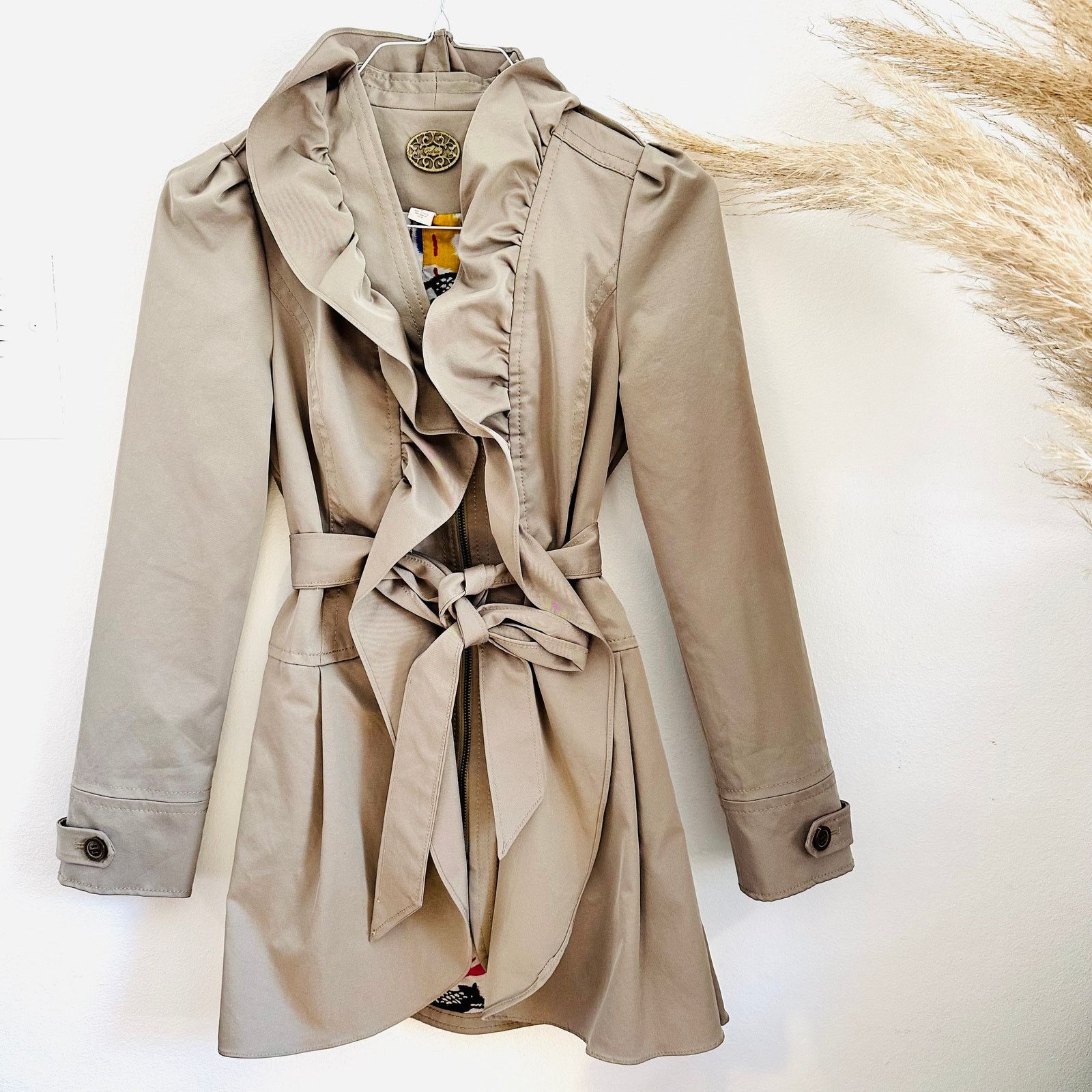 Anthropologie ANTHROPOLOGIE Idra Clinton Cream Ruffle Trench Coat Jacket Size S / US 4 / IT 40 - 10 Thumbnail