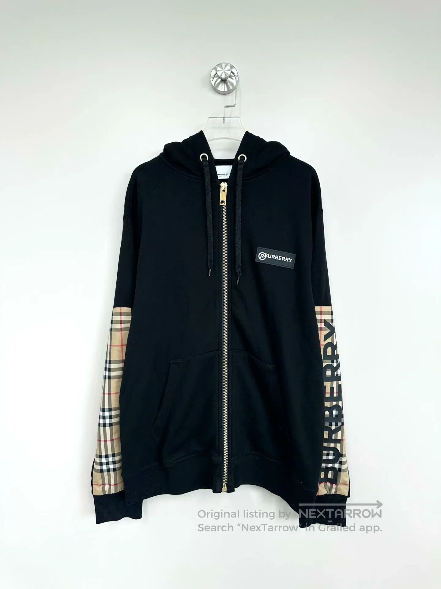 Burberry Burberry Black Classic Arm Plaid Logo Hooded Zip-up Jacket Size L / US 10 / IT 46 - 1 Thumbnail