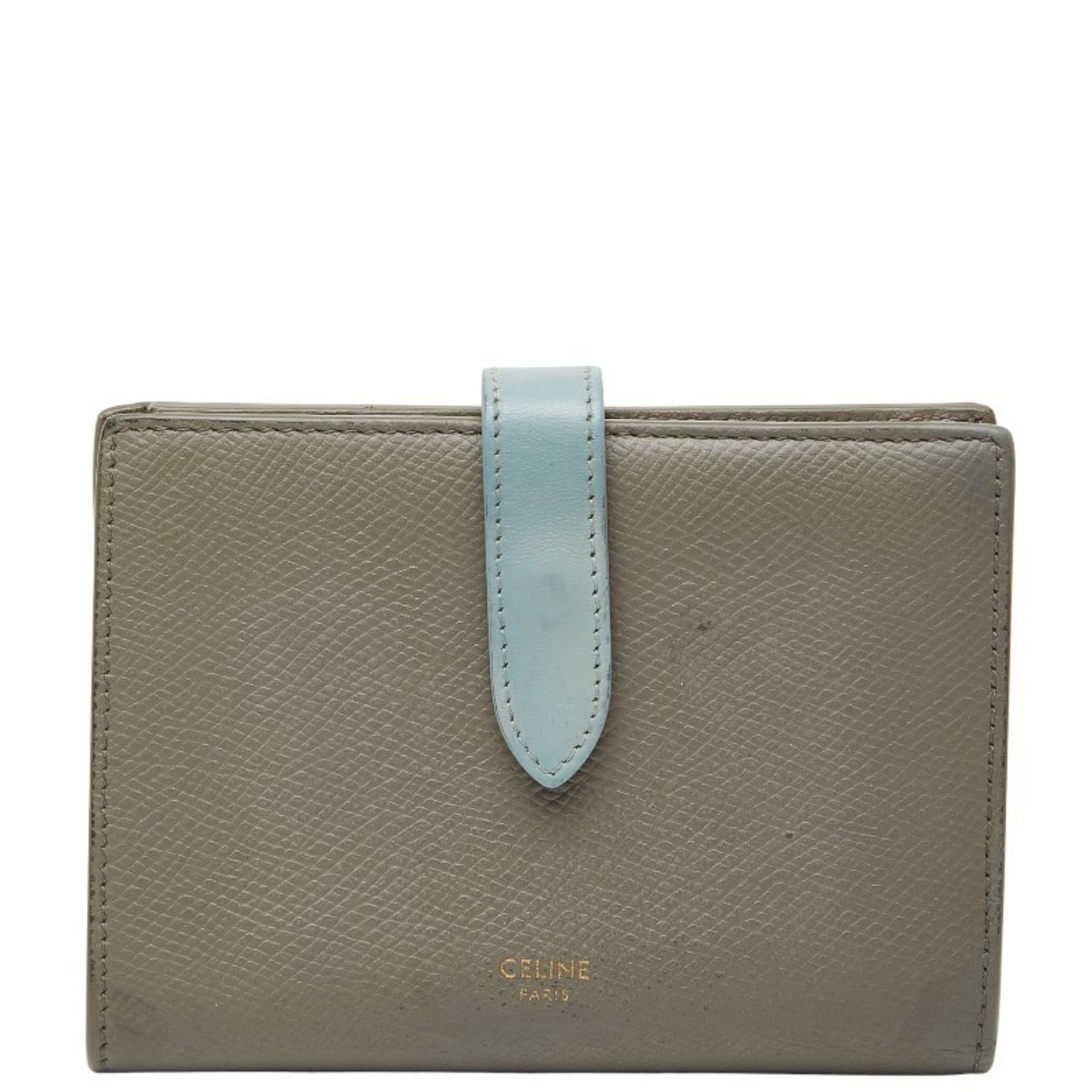 Celine Celine Medium Strap Wallet, Bifold Beige, Blue Leather, Women's, CELINE Size ONE SIZE - 1 Thumbnail