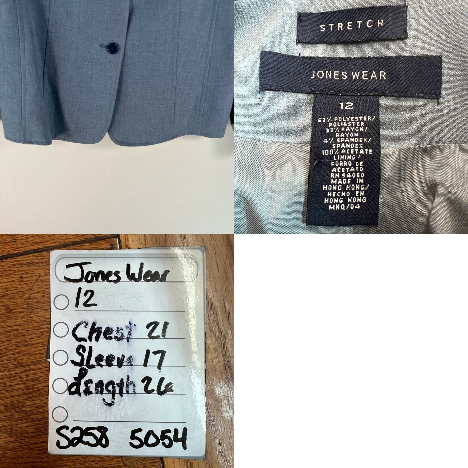 Vintage Jones Wear Blazer Shirt Women Notch Lapel Stretch Blue Jacket 12 Adult Regular Long Sleeve 26" 42" Chest Vintage No N/A Size XL / US 12-14 / IT 48-50 - 8 Thumbnail