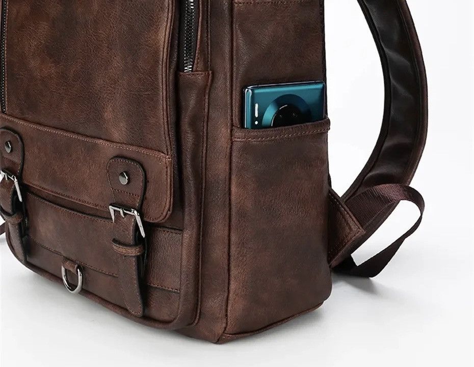 Vintage Capacity PU Leather Large Backpack Bag Size ONE SIZE - 12 Thumbnail