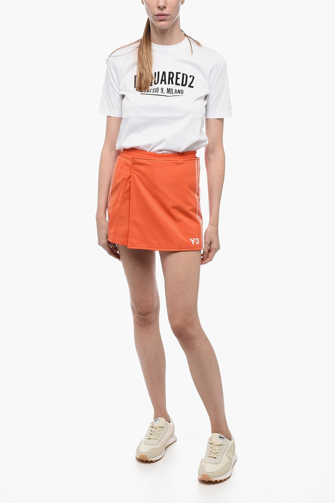 Y-3 × Yohji Yamamoto og1mm0824 Double-layered Pant Miniskirt in Orange Size 27" / US 4 / IT 40 - 4 Thumbnail