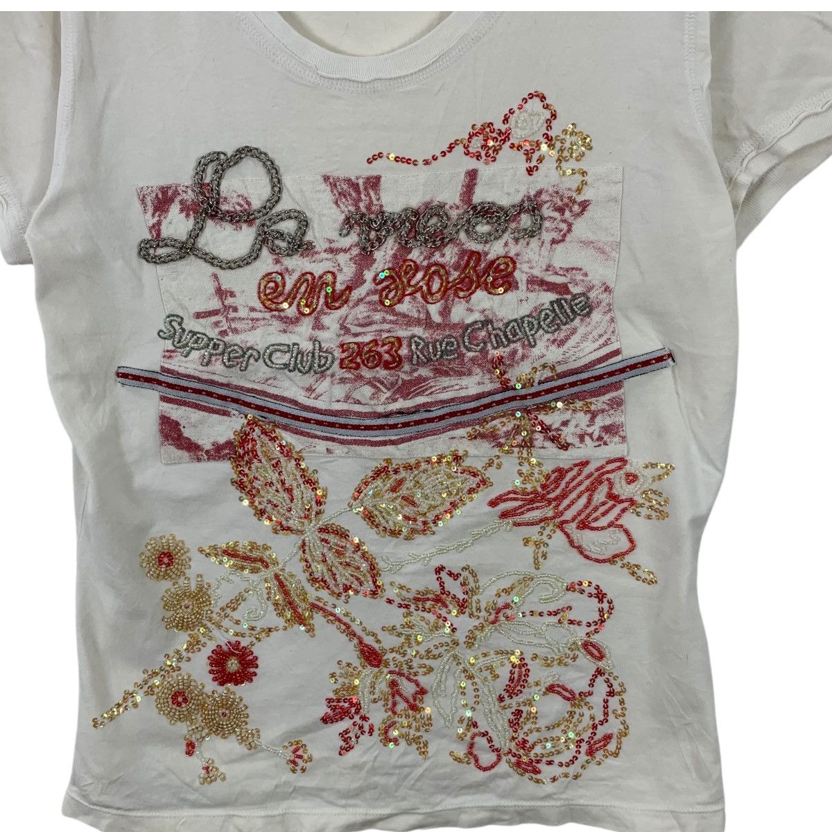 Vintage Vintage JEWELL EXCLUSIVE ITALY Sequinned Flower Tee Shirt Size XS / US 0-2 / IT 36-38 - 3 Thumbnail