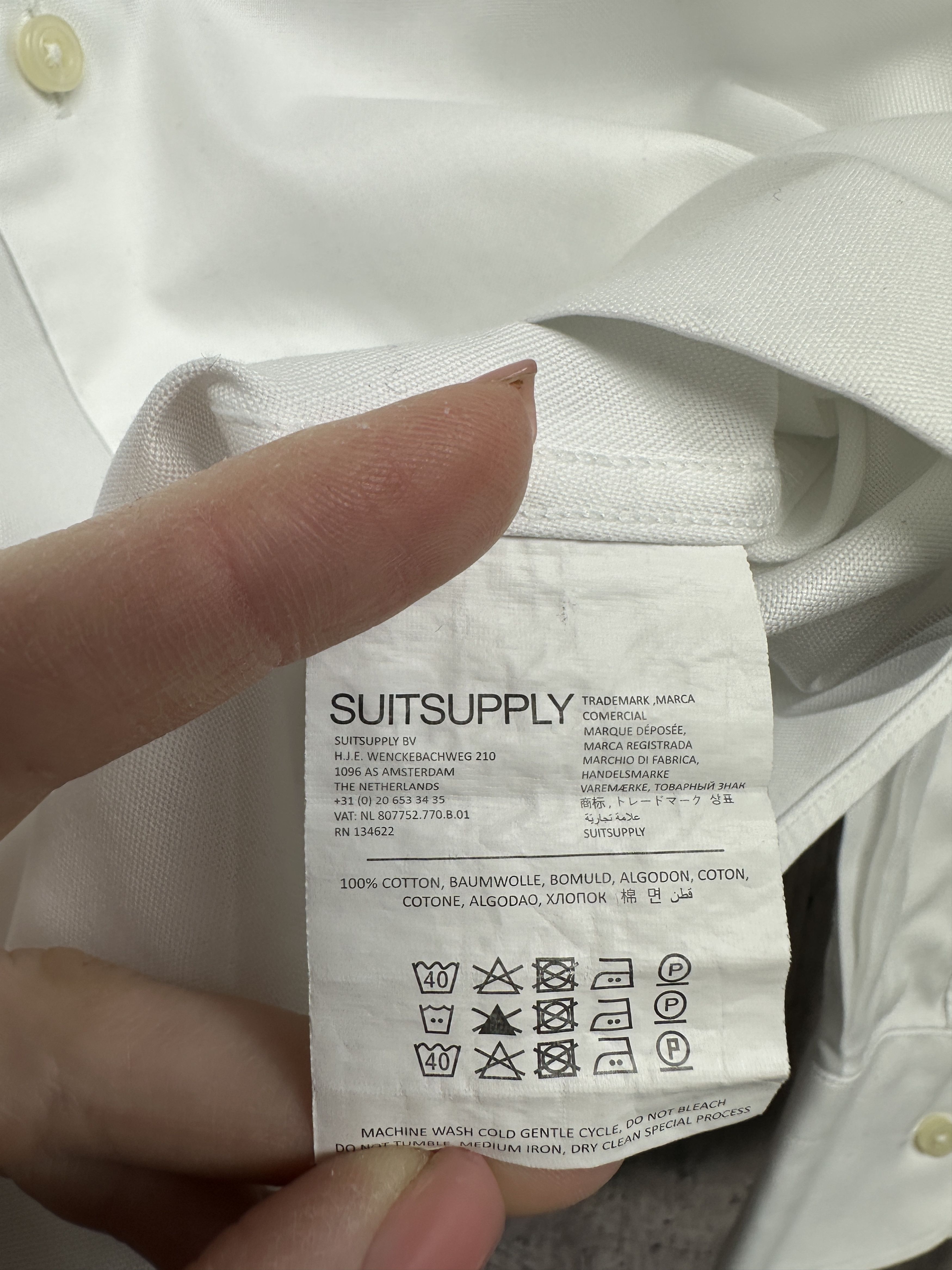 Suitsupply SuitSupply Traveller Mens White Dress Shirt Slim Fit Size US M / EU 48-50 / 2 - 5 Thumbnail
