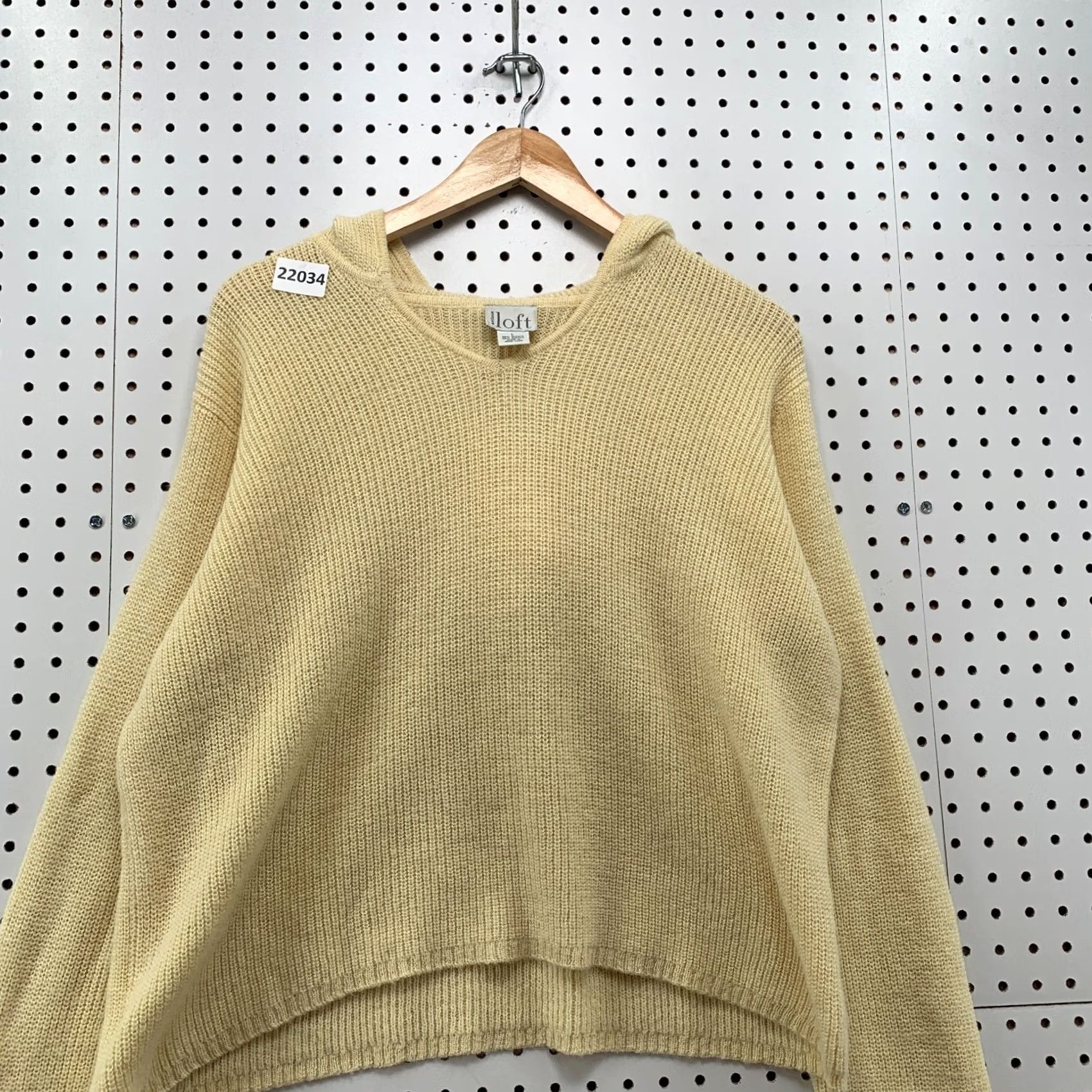 Loft VINTAGE LOFT Sweater Womens L Yellow ANN Taylor Hooded Ribbed Knit Alpaca Blend 24x22 Size L / US 10 / IT 46 - 7 Thumbnail