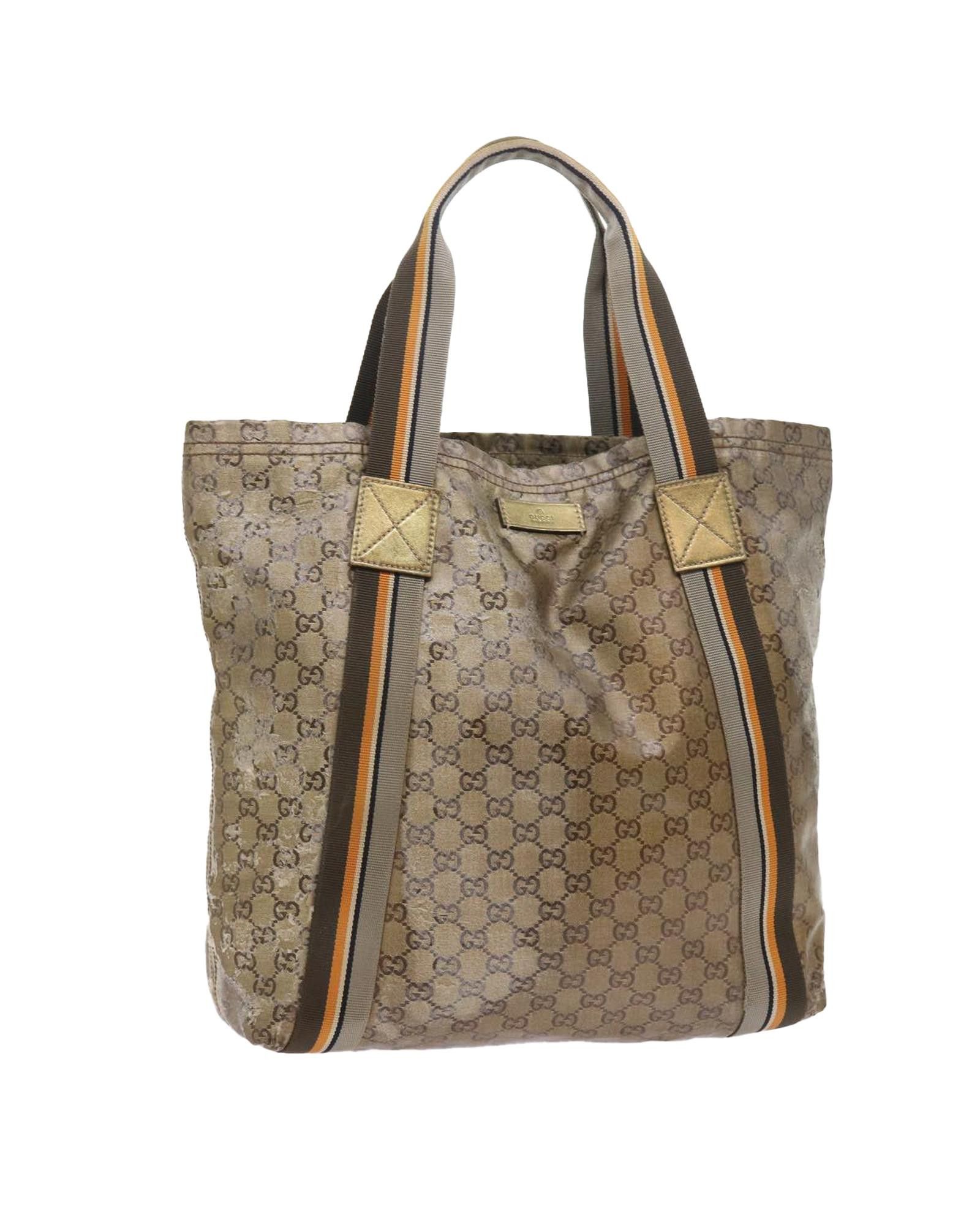 image of Gucci Gold Tone Coated Canvas Tote Bag With Crystal Details, Women's