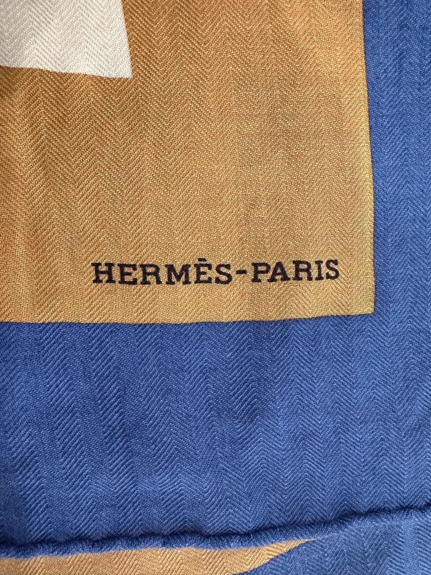 Hermes Hermes white/brown stripe blue cashmere scarf 140cm new box Size ONE SIZE - 6 Thumbnail