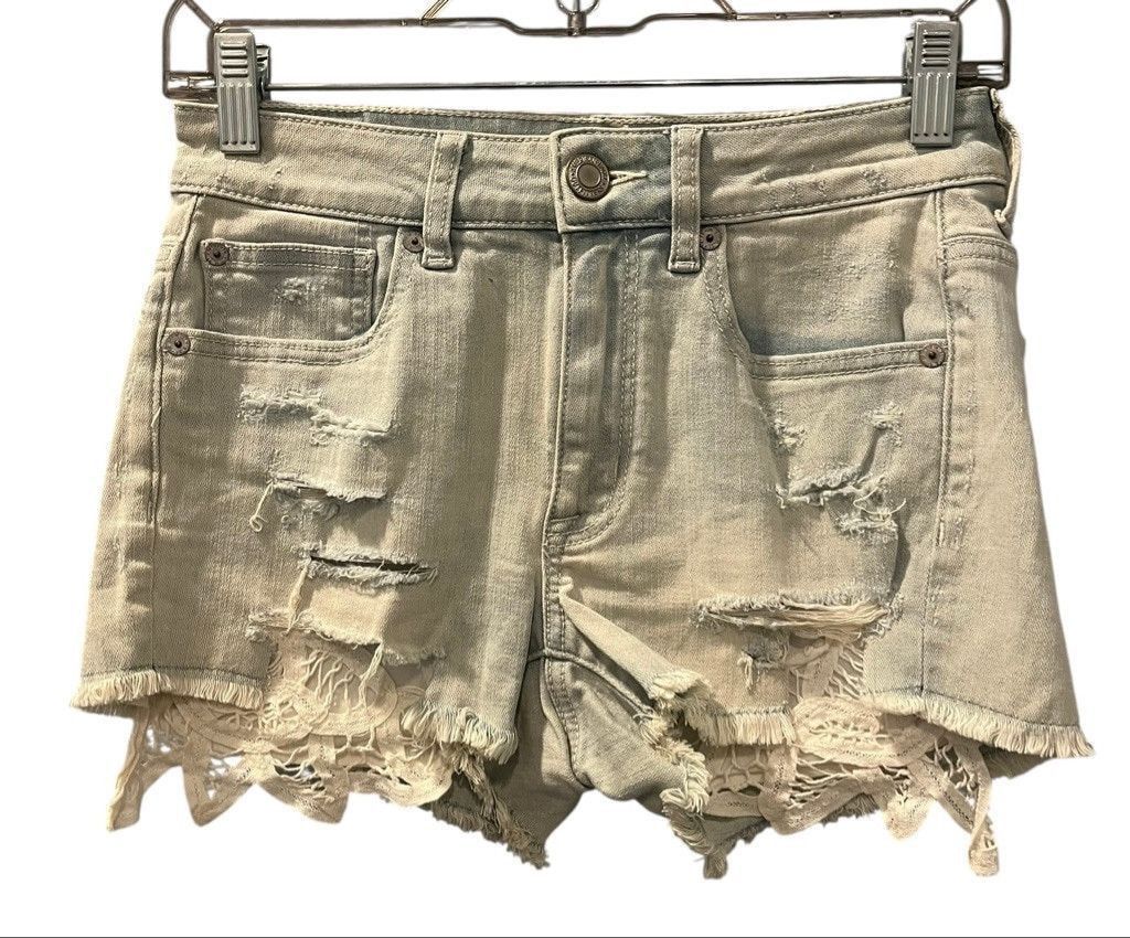 American Eagle Outfitters American Eagle Hi Rise Shortie Stretch Denim Shorts Size 2 Size 24" / US 00 / IT 34 - 1 Thumbnail