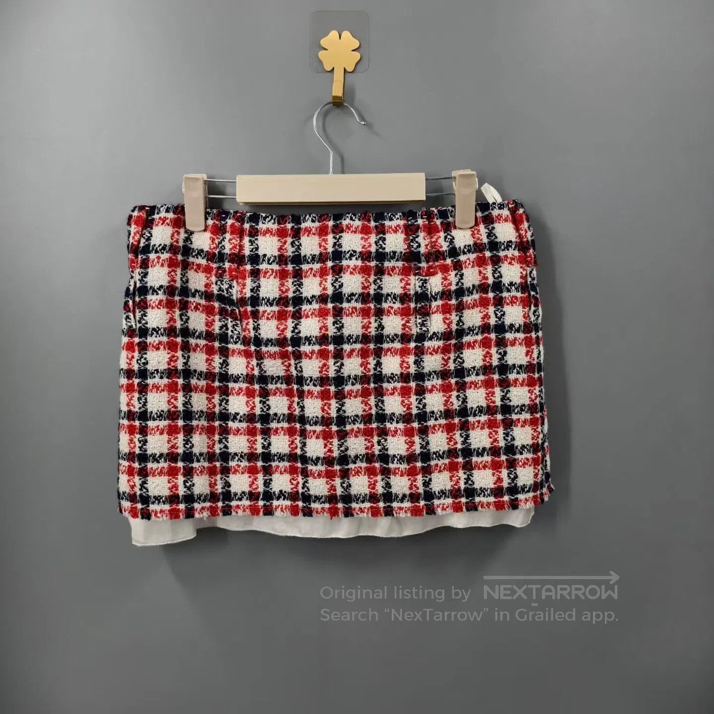 Miu Miu Miu Miu Red Black Checkered Woven Skirt. Size 39" - 2 Thumbnail