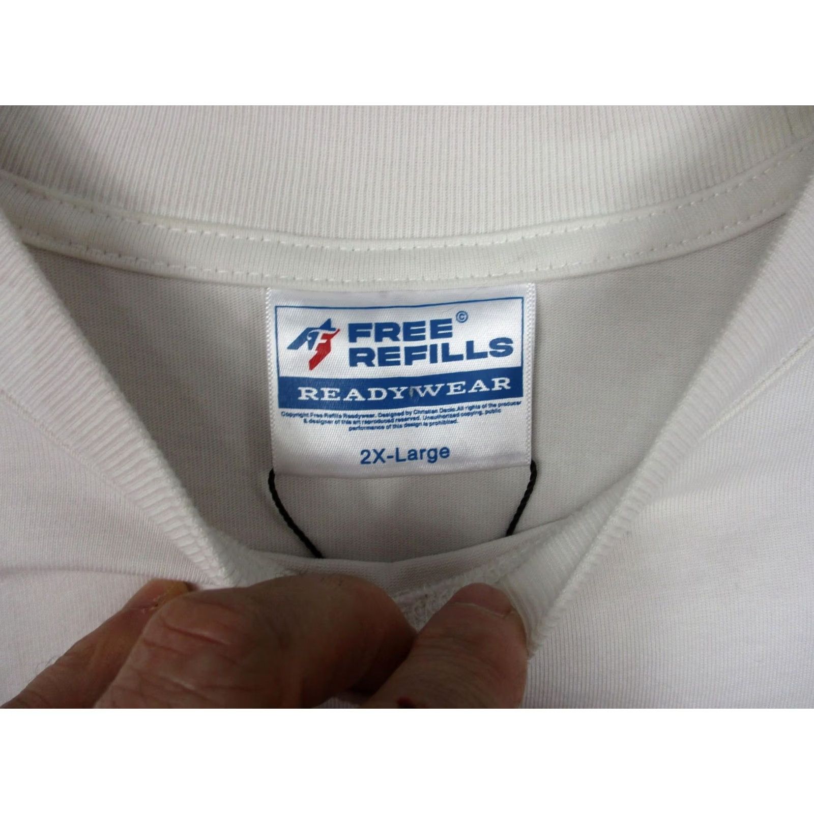 Vintage Free Refills Shirt Mens 2XL White Rhinestone Readywear 1990 Graphic Tee T-Shirt Size US XXL / EU 58 / 5 - 4 Thumbnail