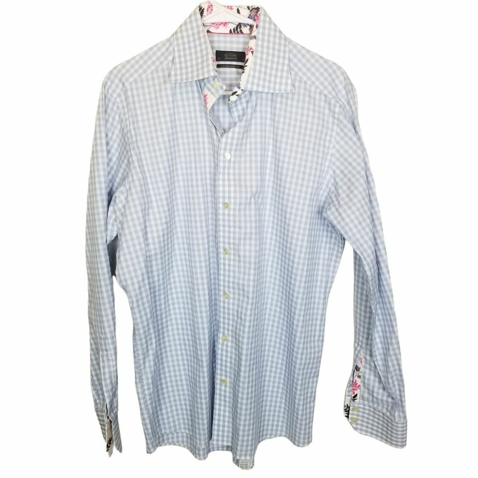 Eton Eton Mens Gingham Dress Shirt Floral Cuffs 42 Formal Wedding Size US XS / EU 42 / 0 - 1 Thumbnail