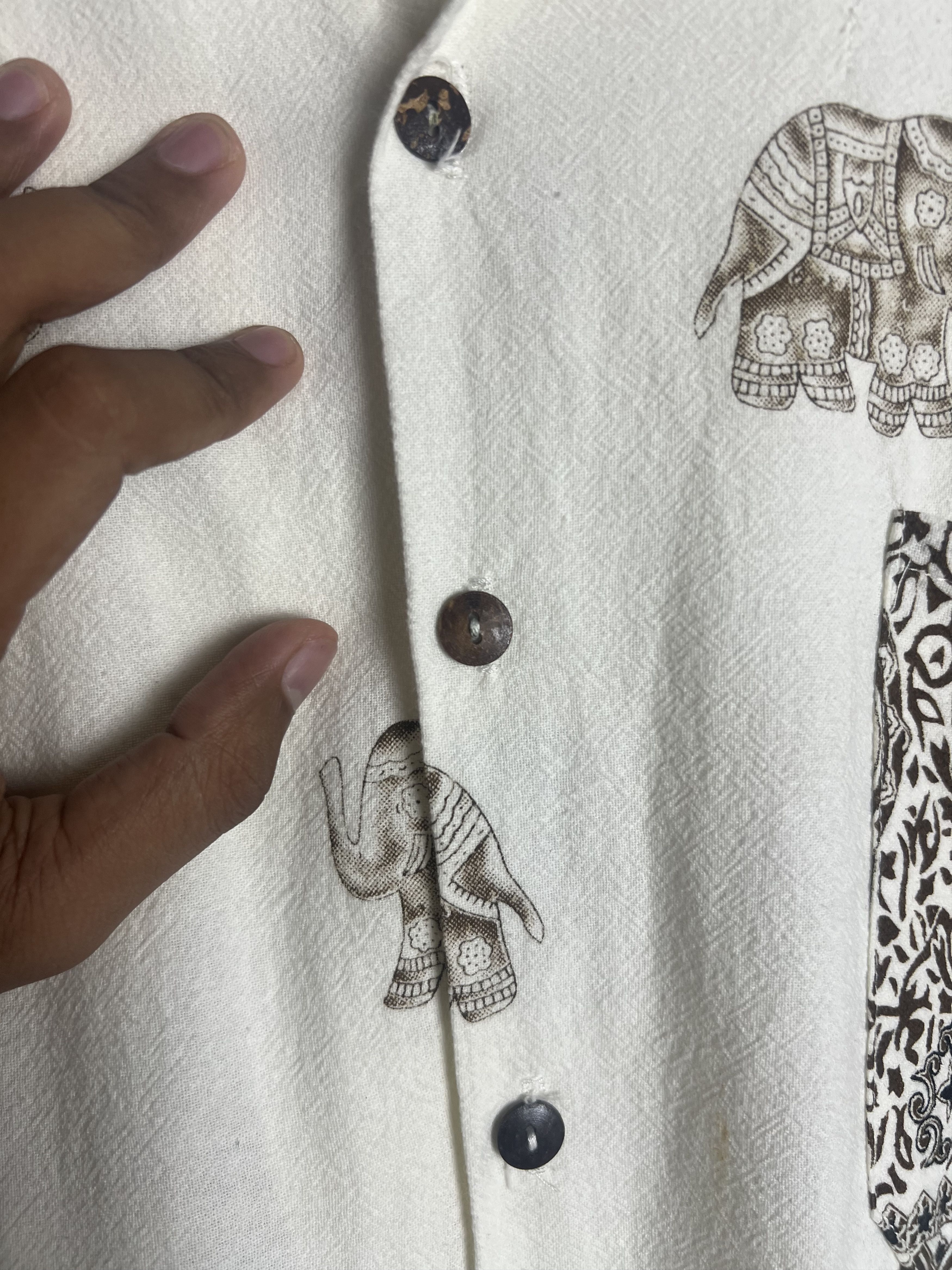 If Six Was Nine Elephant Print Patterned Trim Collar Camp Shirt Size US L / EU 52-54 / 3 - 14 Thumbnail