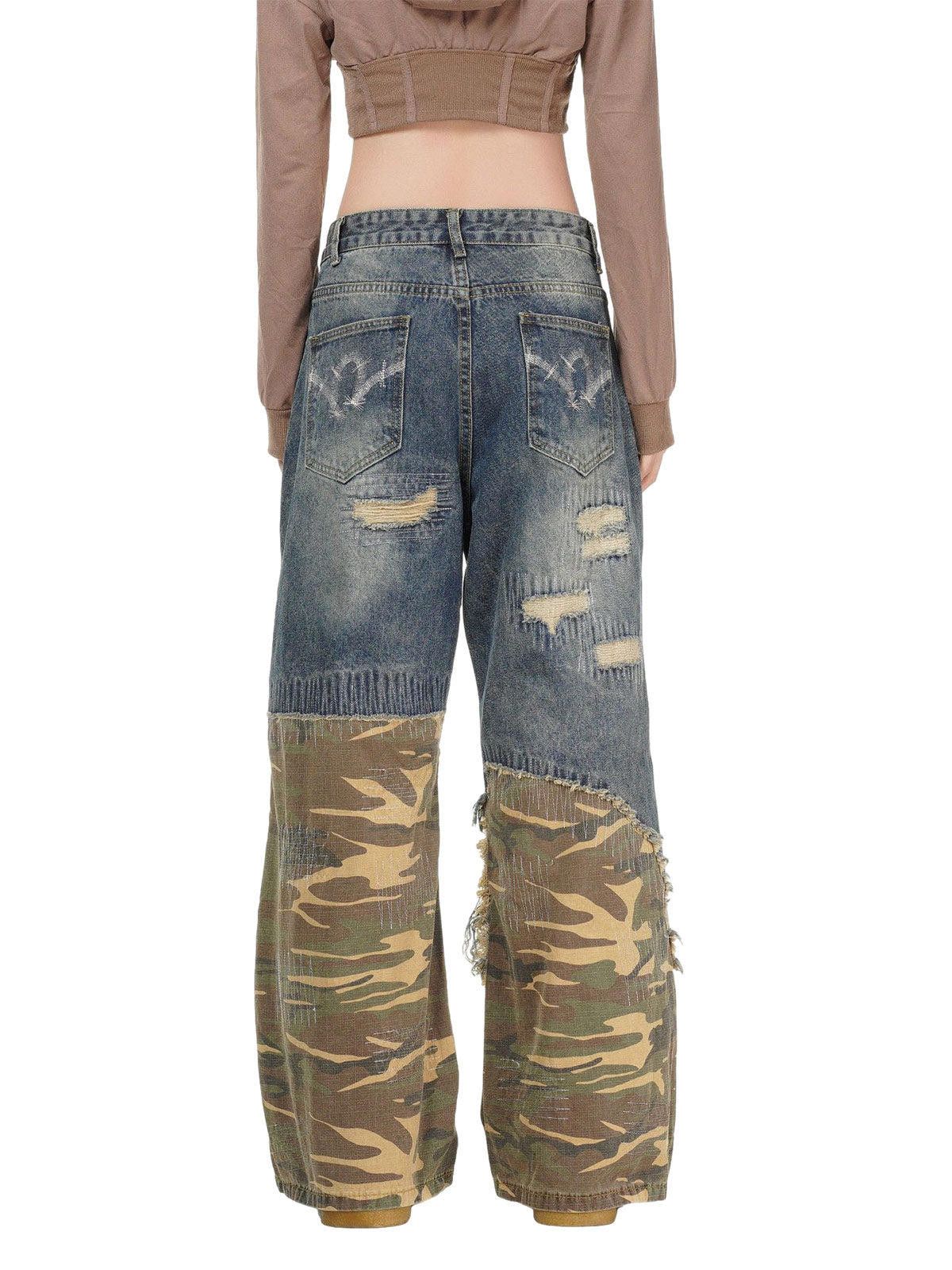 Japanese Brand Distressed Camouflage Patchwork Jeans Size 30" / US 8 / IT 44 - 3 Thumbnail