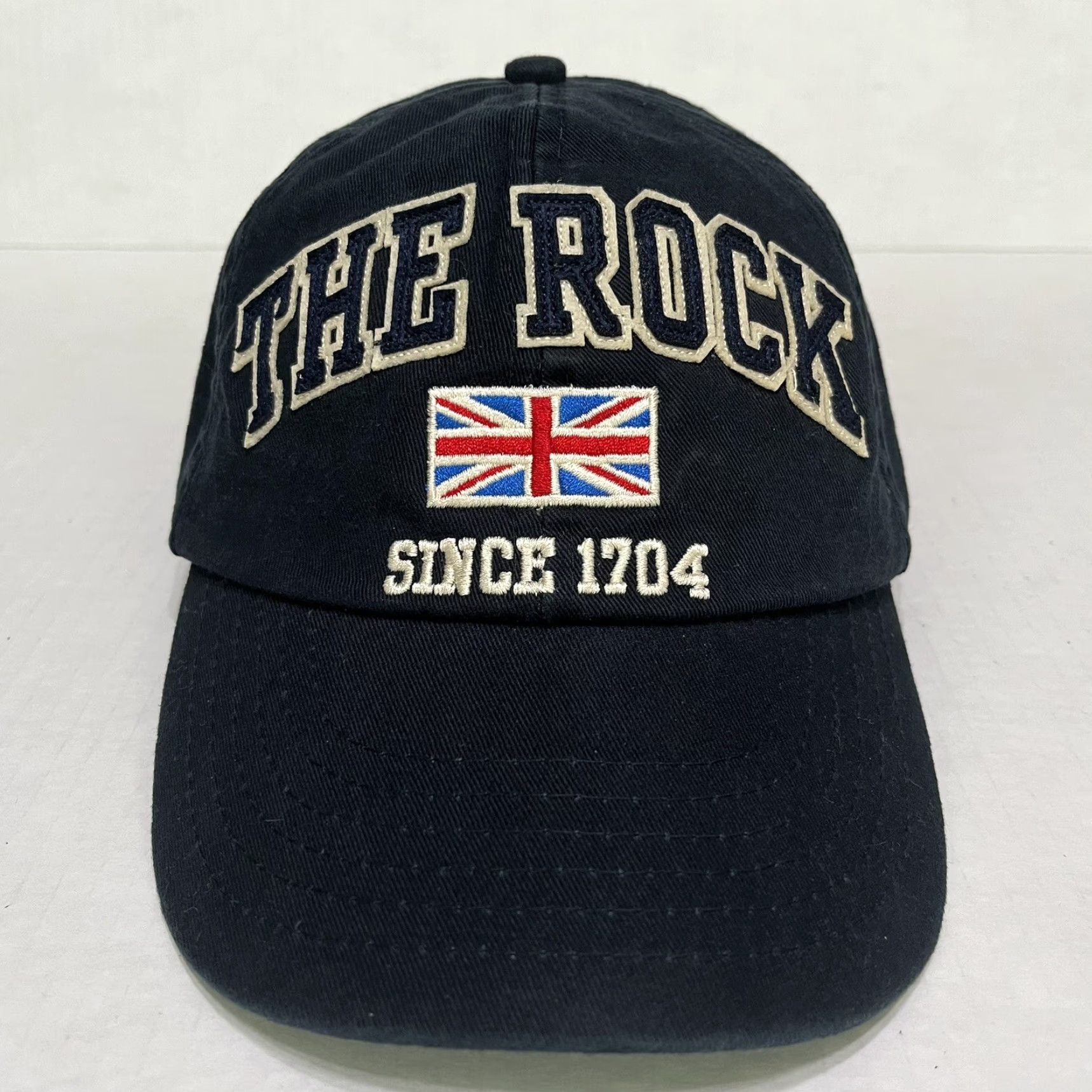 Vintage Top of the Rock The Rock Hat Cap United Kingdom UK Flag Navy Blue Adjustable Adult Mens Baseball Cap Size ONE SIZE - 2 Thumbnail