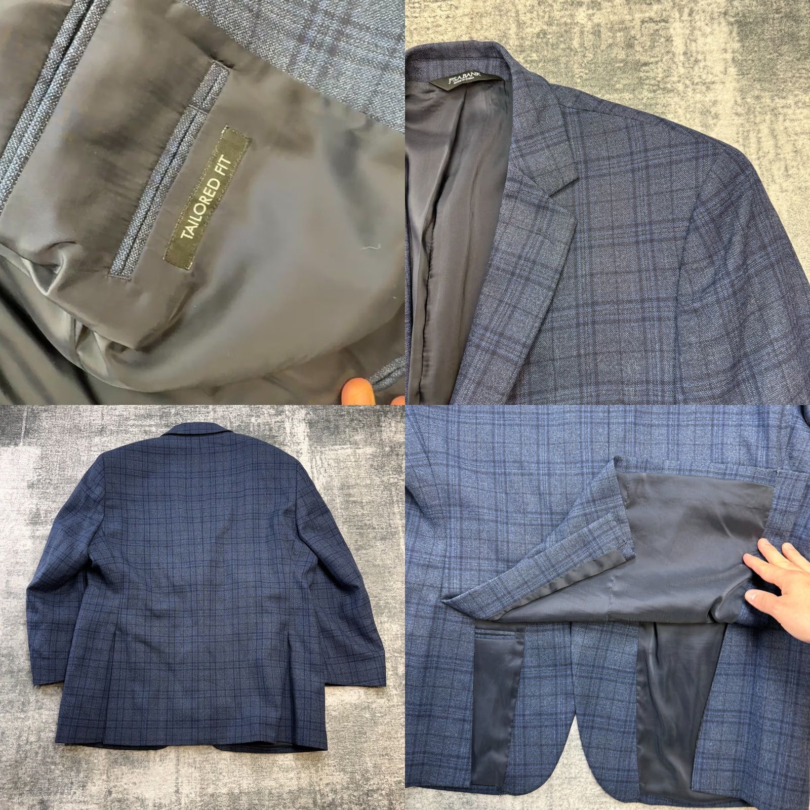 Jos. A. Bank Jos. A. Bank Blazer Jacket Mens 46R Blue Plaid Wool Single-Breasted Notch Lapel 2-Button Vented Regular Suit Coat Size 46R - 8 Thumbnail