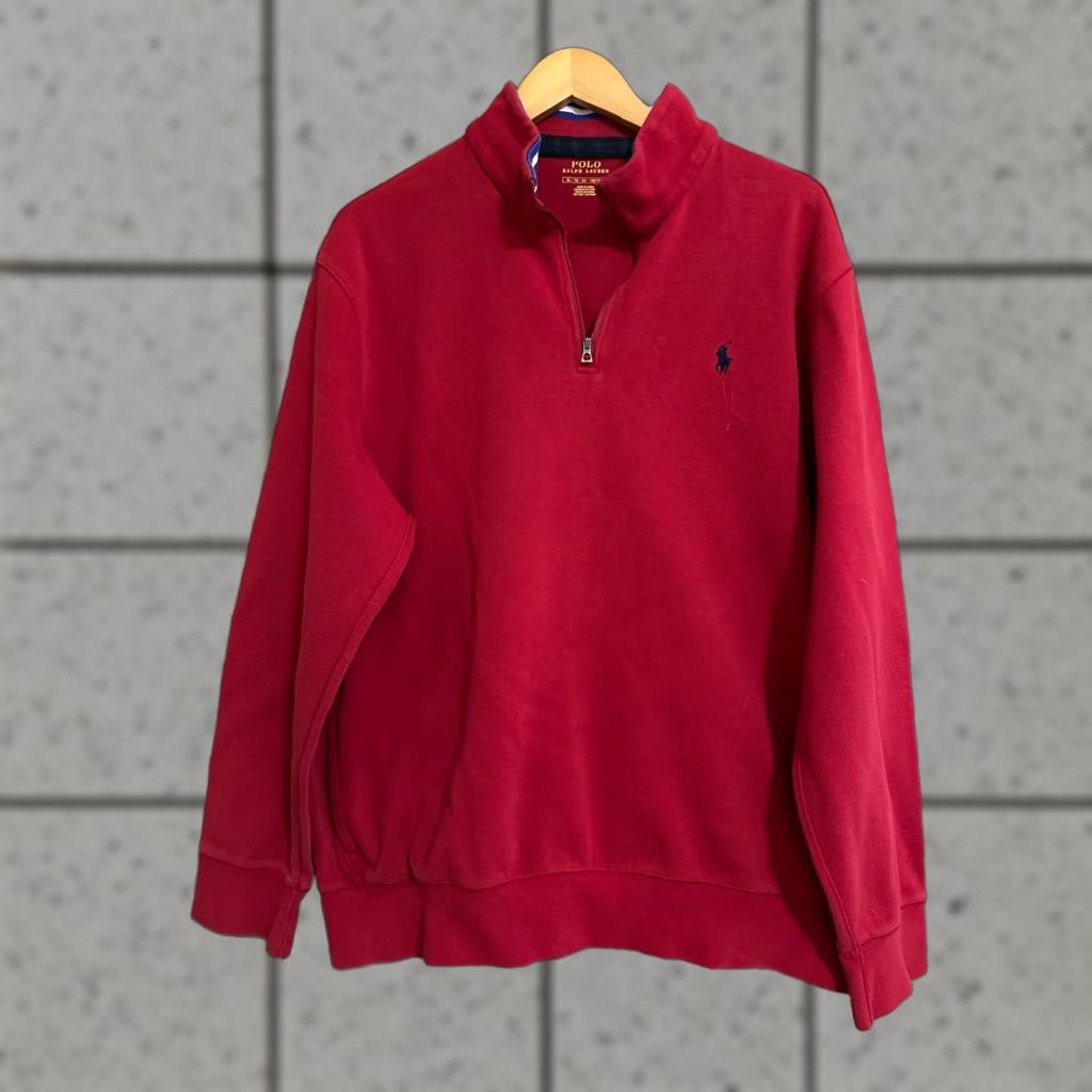 Polo Ralph Lauren Polo Ralph Lauren Sweater Mens XL Red Solid 1/4 Zip Cotton Pull Over Size US XL / EU 56 / 4 - 1 Thumbnail