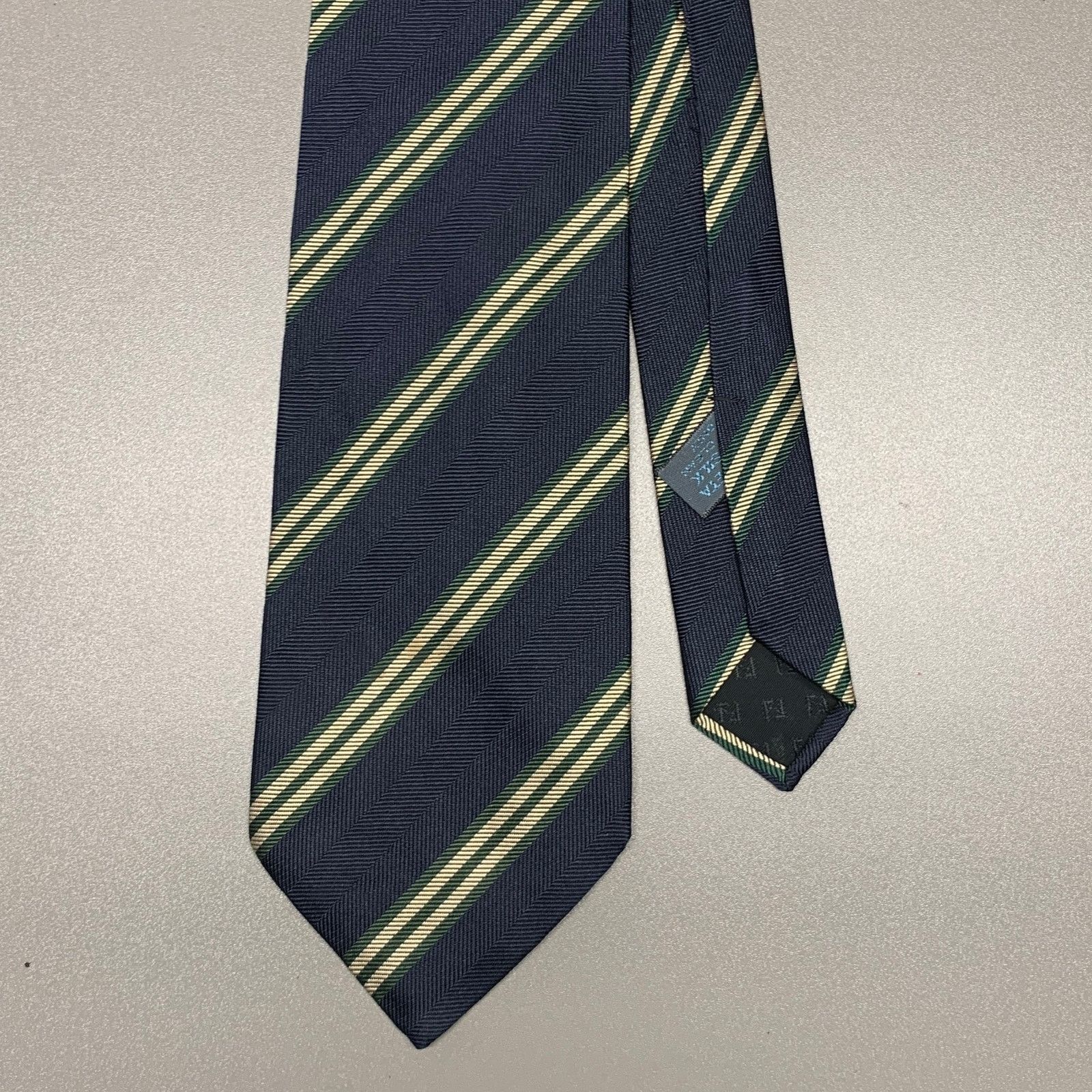 Fendi FENDI Navy Gold Diagonal Stripe Silk Tie Size ONE SIZE - 1 Thumbnail