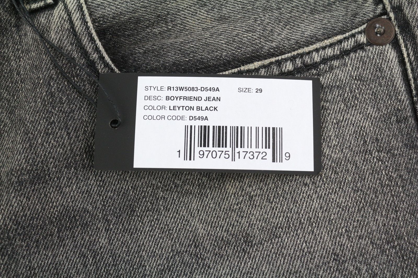 R13 BOYFRIEND 29 Zip Fly Washed Leyton Black 84486 Size 29" - 6 Thumbnail