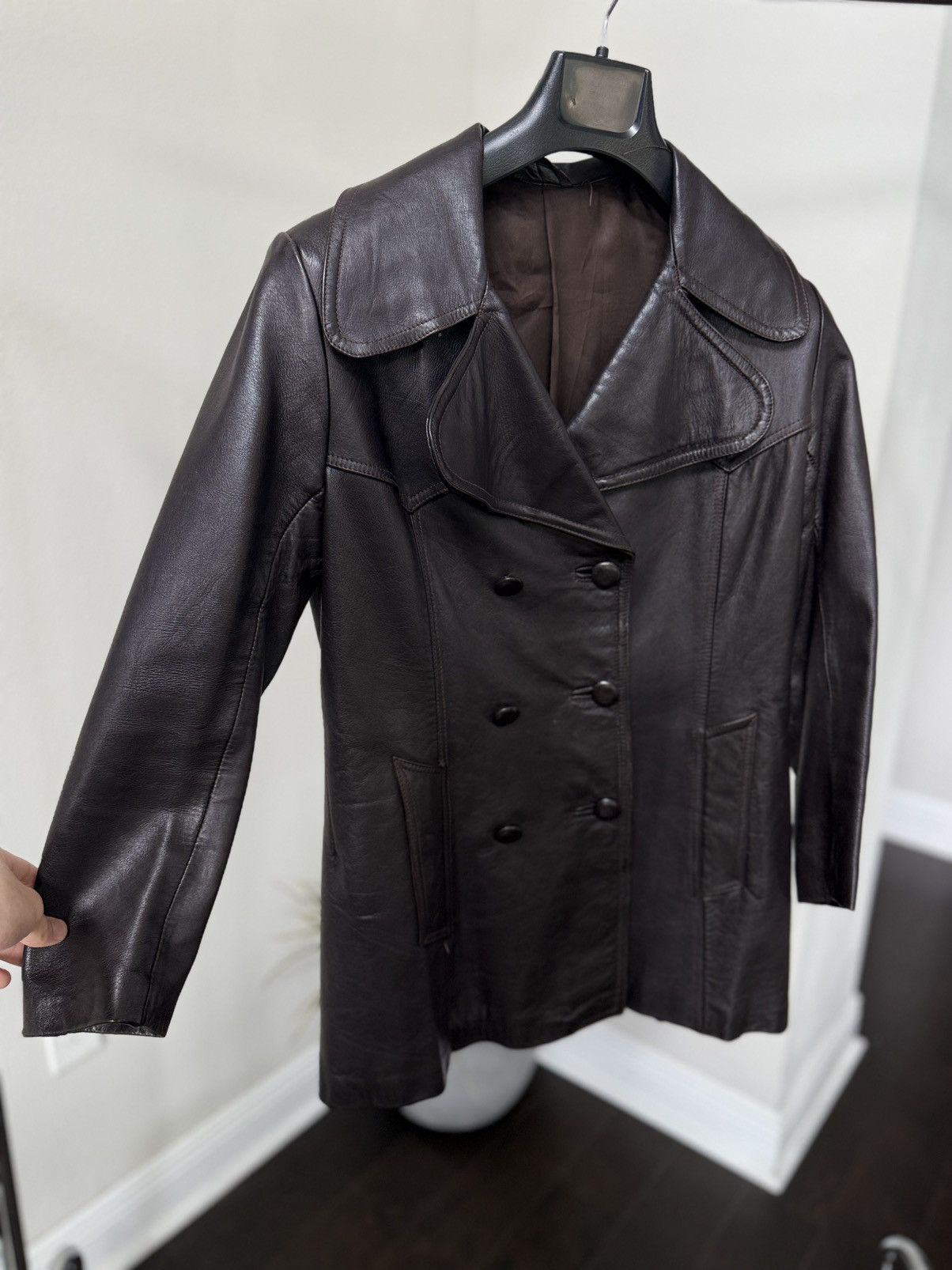 Other 1970s Made in England Brown Leather Coat GABEV Original Size S / US 4 / IT 40 - 5 Thumbnail