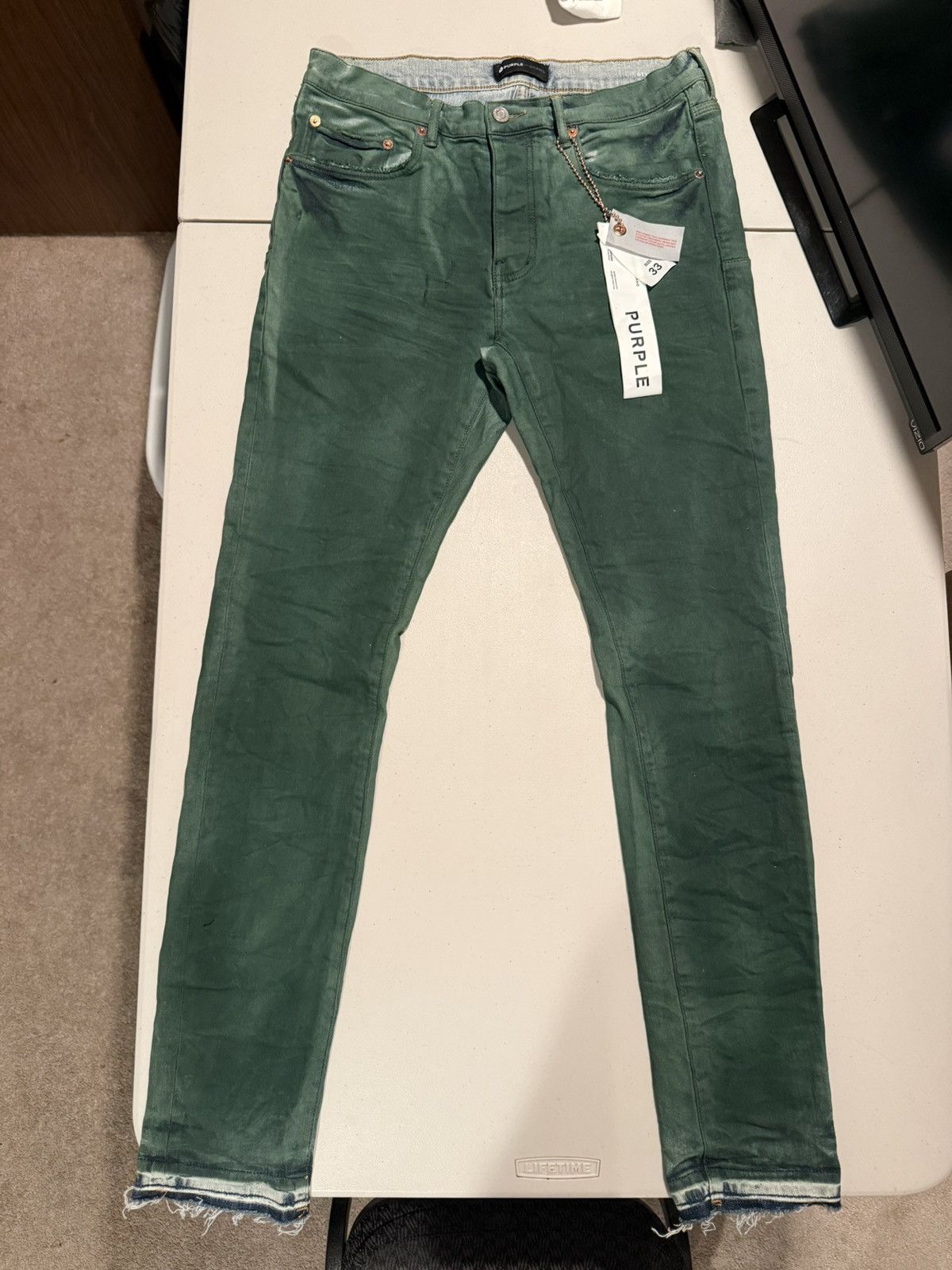 Purple Brand green on light blue slightly distressed | purple brand jeans Size US 33 - 1 Thumbnail