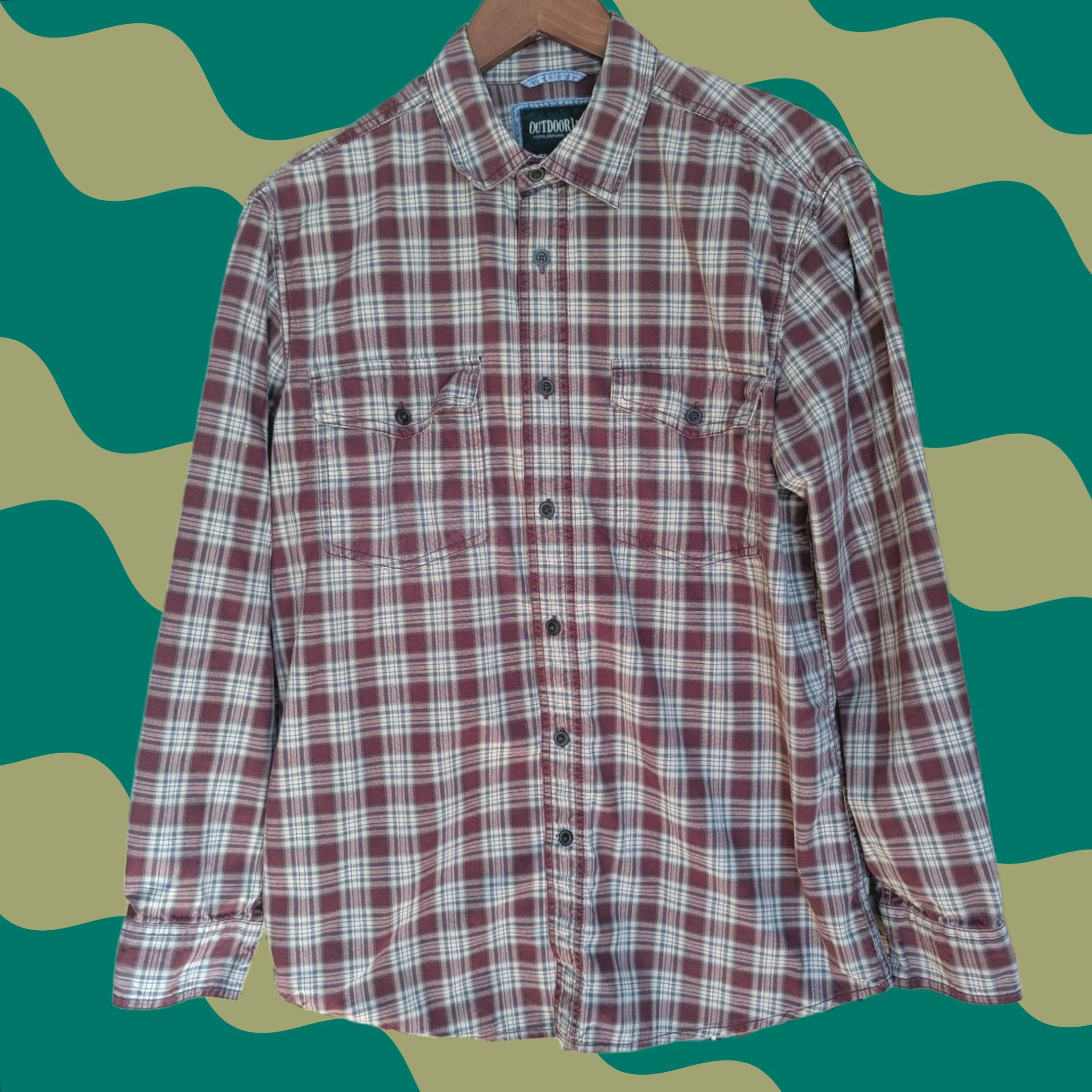 Alife Outdoor Life Plaid Shirt Mens M Red Tan 100% Cotton Button-Up Long Sleeve Collared Wool? actually cotton Size US M / EU 48-50 / 2 - 1 Thumbnail