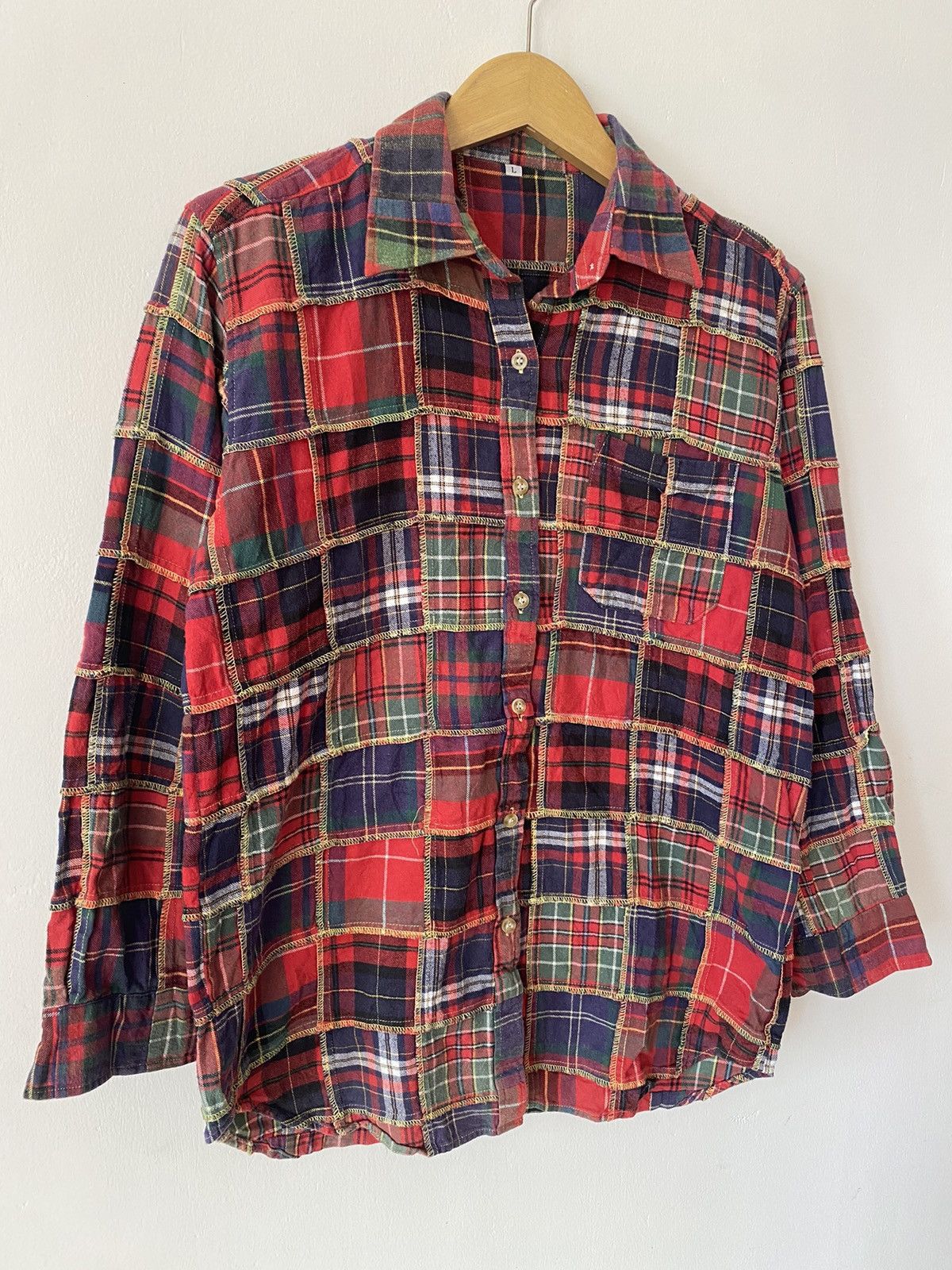 Japanese Brand × Polo Ralph Lauren × Vintage VINTAGE JAPANESE PATCHWORK FLANNEL PLAID SHIRT Size US L / EU 52-54 / 3 - 2 Thumbnail