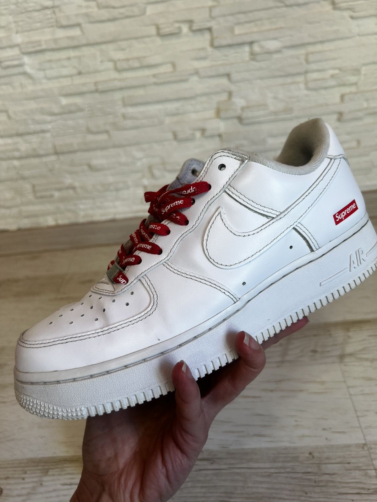 Nike × Supreme Nike Air Force 1 Low Supreme White Leather Sneakers US 7.5 Size US 7.5 / EU 40-41 - 11 Thumbnail