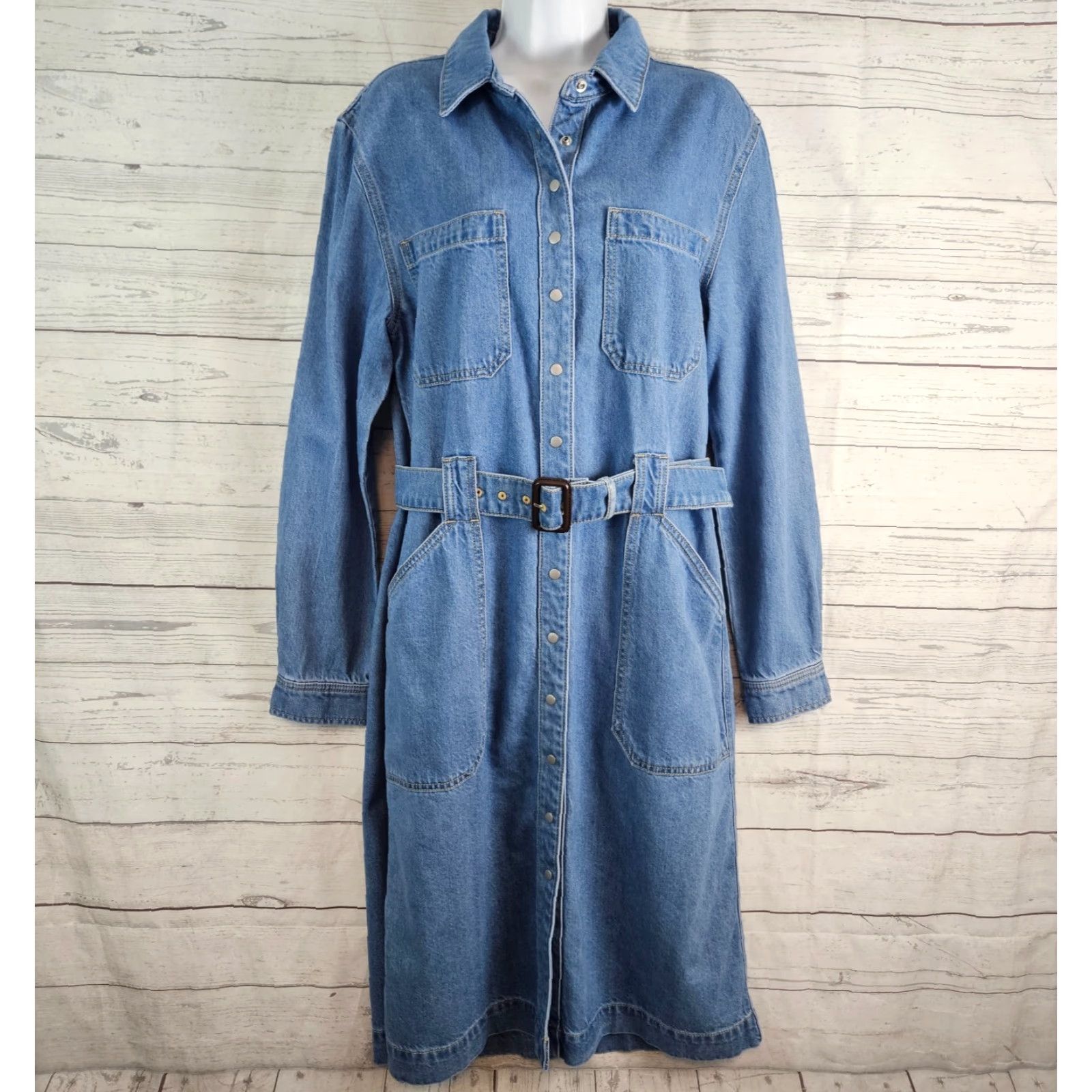 Ann Taylor Ann Taylor Weekend Womens Denim Dress Sz 8 Blue Snap Buttons Long Sleeve Size M / US 6-8 / IT 42-44 - 2 Thumbnail