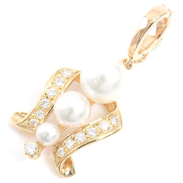 Mikimoto Mikimoto Mikimoto K18 Pearl Diamond Pendant Yellow Gold Natural Material Pendant 67376 in Great Condition Size ONE SIZE - 1 Thumbnail
