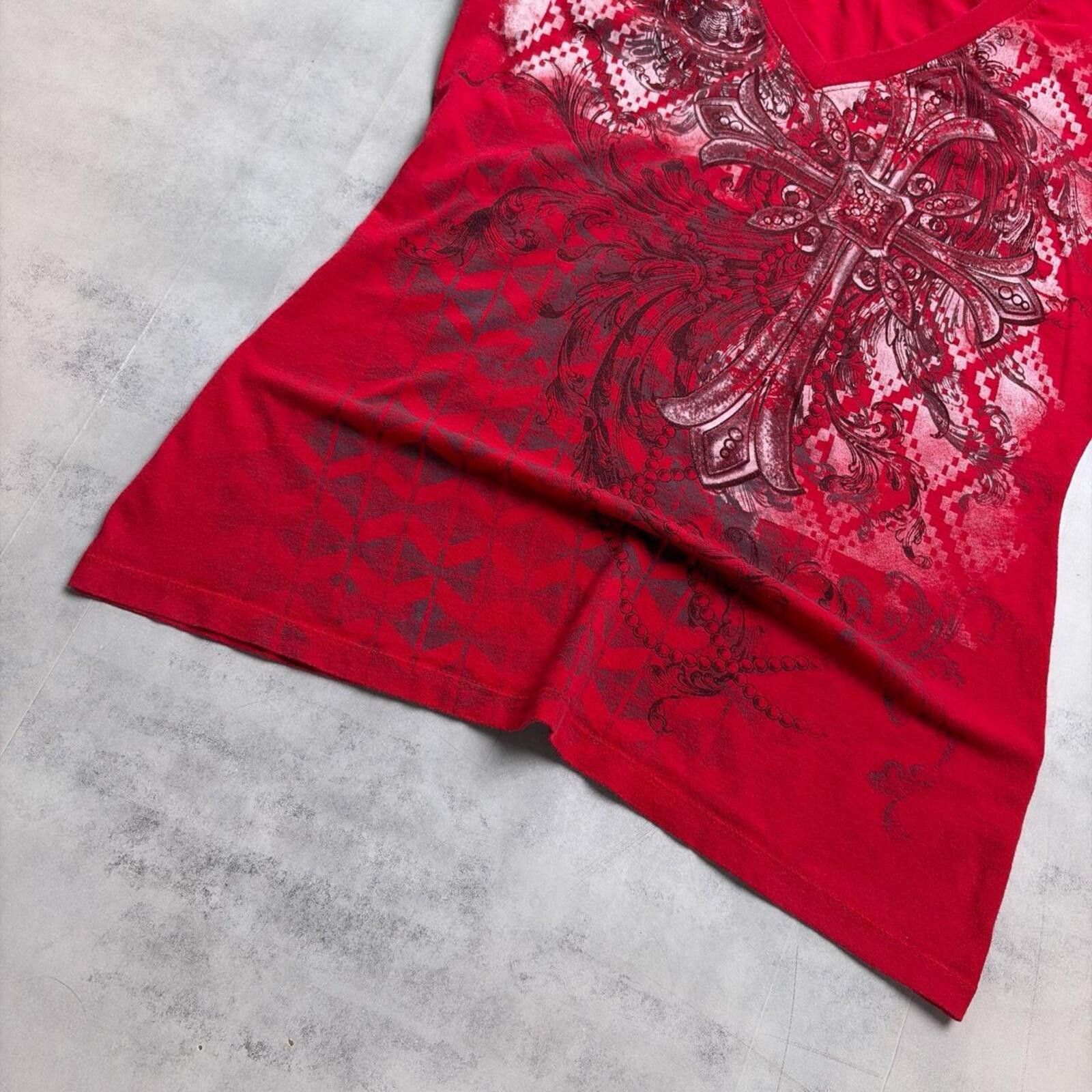 Other Y2K Red Cross Grunge Gothic V-Neck Skater T-Shirt Size L / US 10 / IT 46 - 4 Thumbnail
