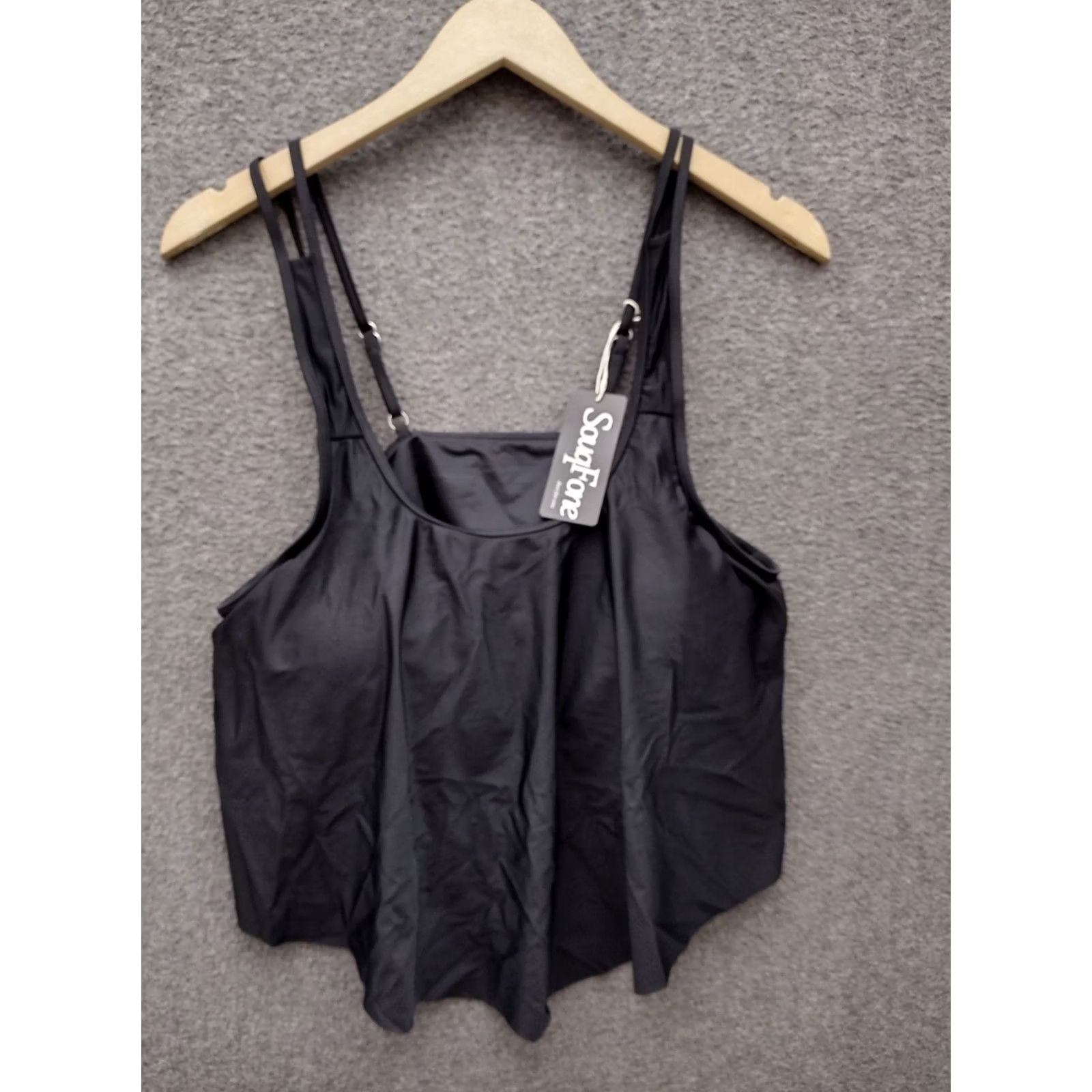 Swims Souqfone Black Top Women L Swim Bikini Top Ruffle Flounce Nylon Spandex Adjustable Strap Beach Summer Size L / US 10 / IT 46 - 2 Thumbnail