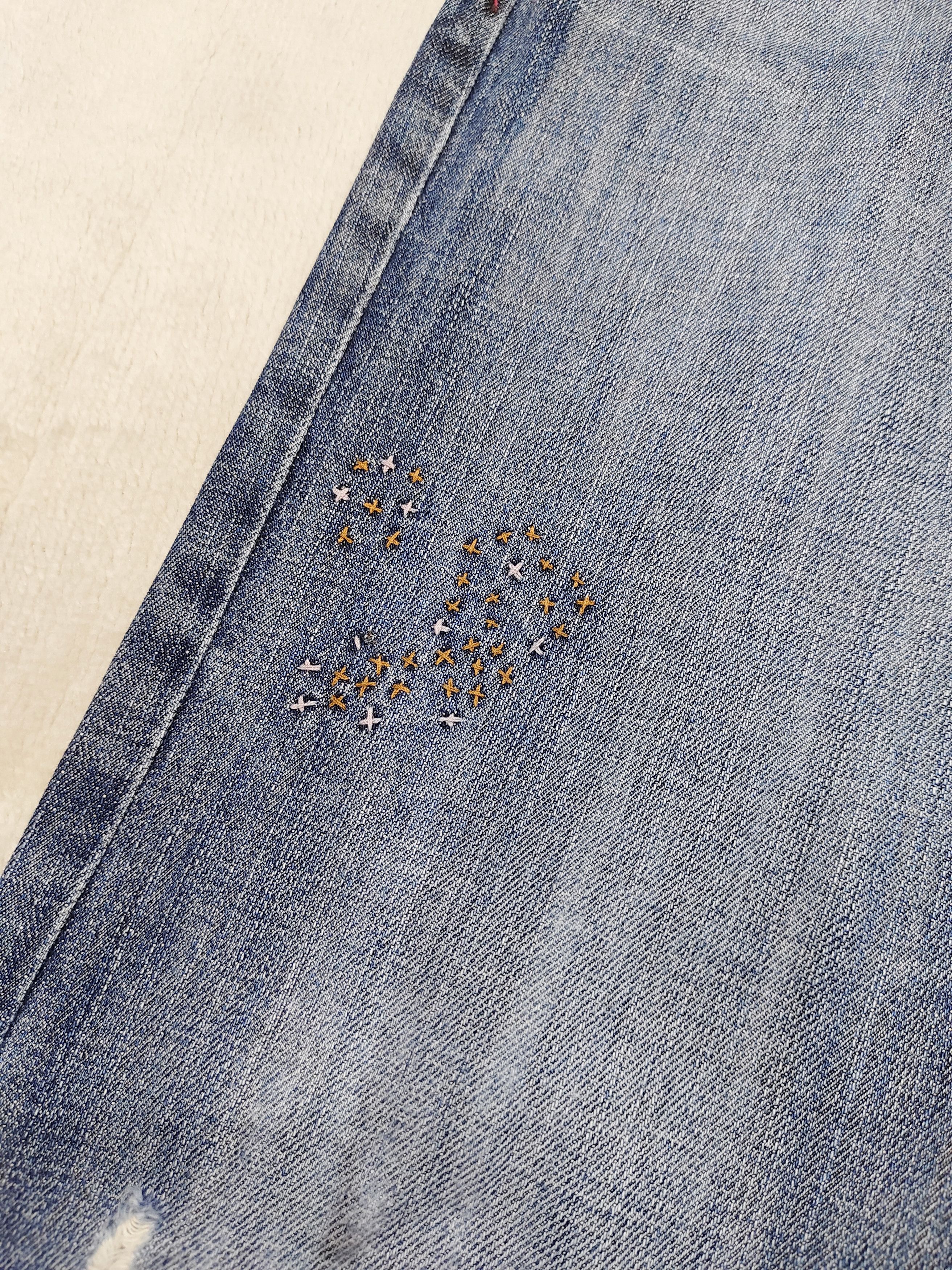 Japanese Brand 00s Mens Bigi- Sashiko Hand Stitch Raw Faded Distress Jeans Size US 34 / EU 50 - 2 Thumbnail