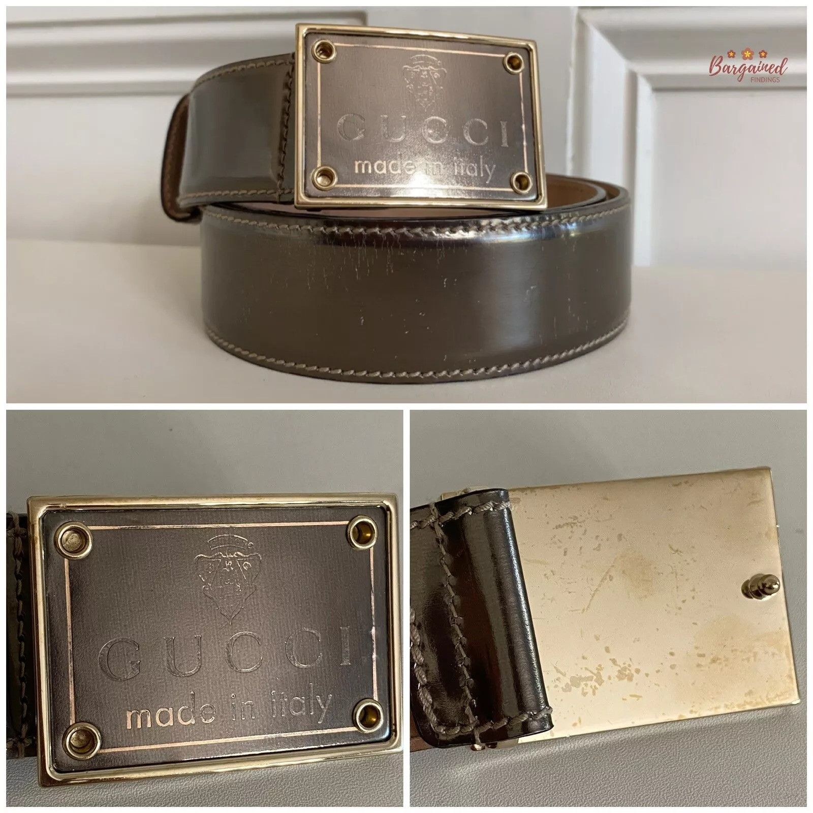 Gucci Gucci Metallic Leather Hysteria Square Buckle Belt 32 Size 32 - 2 Thumbnail