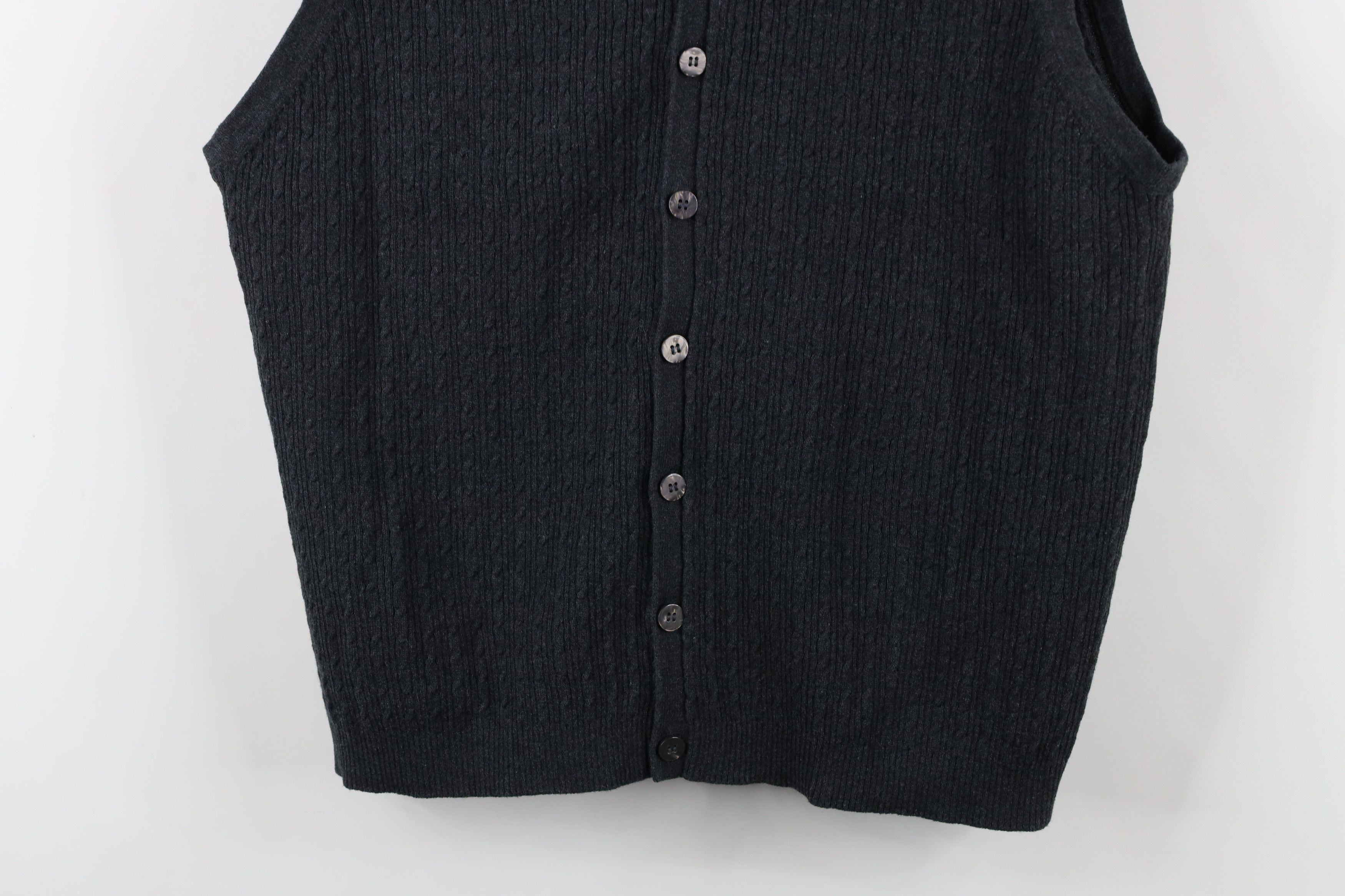 Vintage Vintage 90s Lightweight Cotton Cable Knit Sweater Vest Gray Size US XL / EU 56 / 4 - 3 Thumbnail