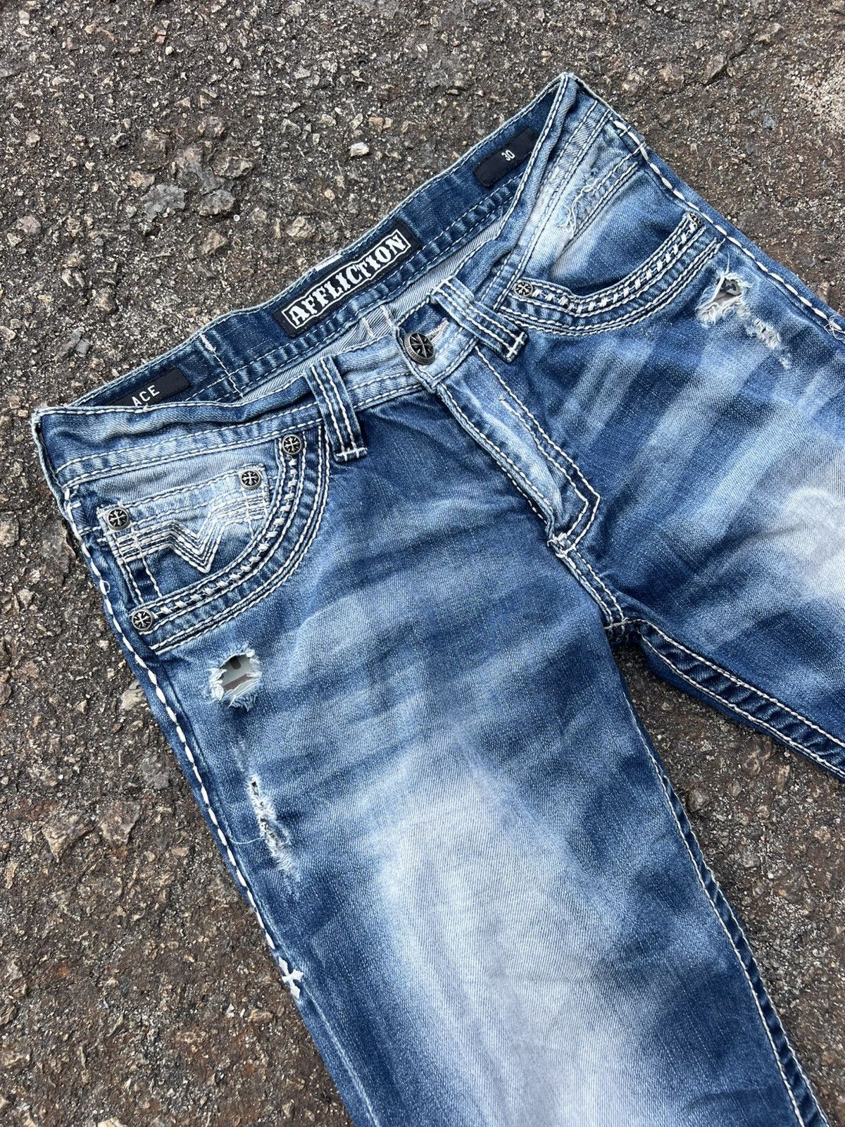 Affliction Crazy y2k Affliction Distressed Jeans Size US 32 / EU 48 - 2 Thumbnail