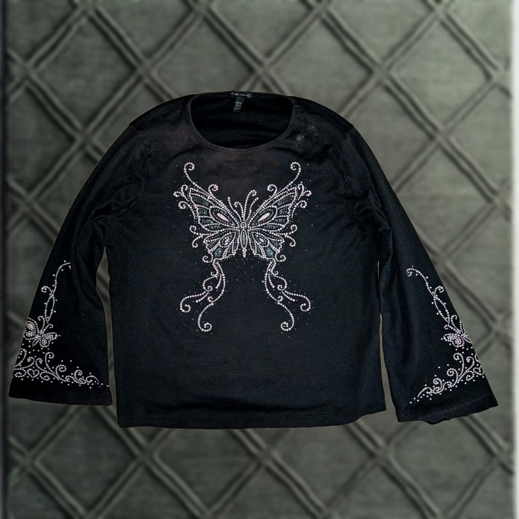 Vintage VINTAGE FANG Blouse Size XXL Butterfly Rhinestonea Y2K Good Condition Size XXL / US 16-18 / IT 52-54 - 1 Thumbnail