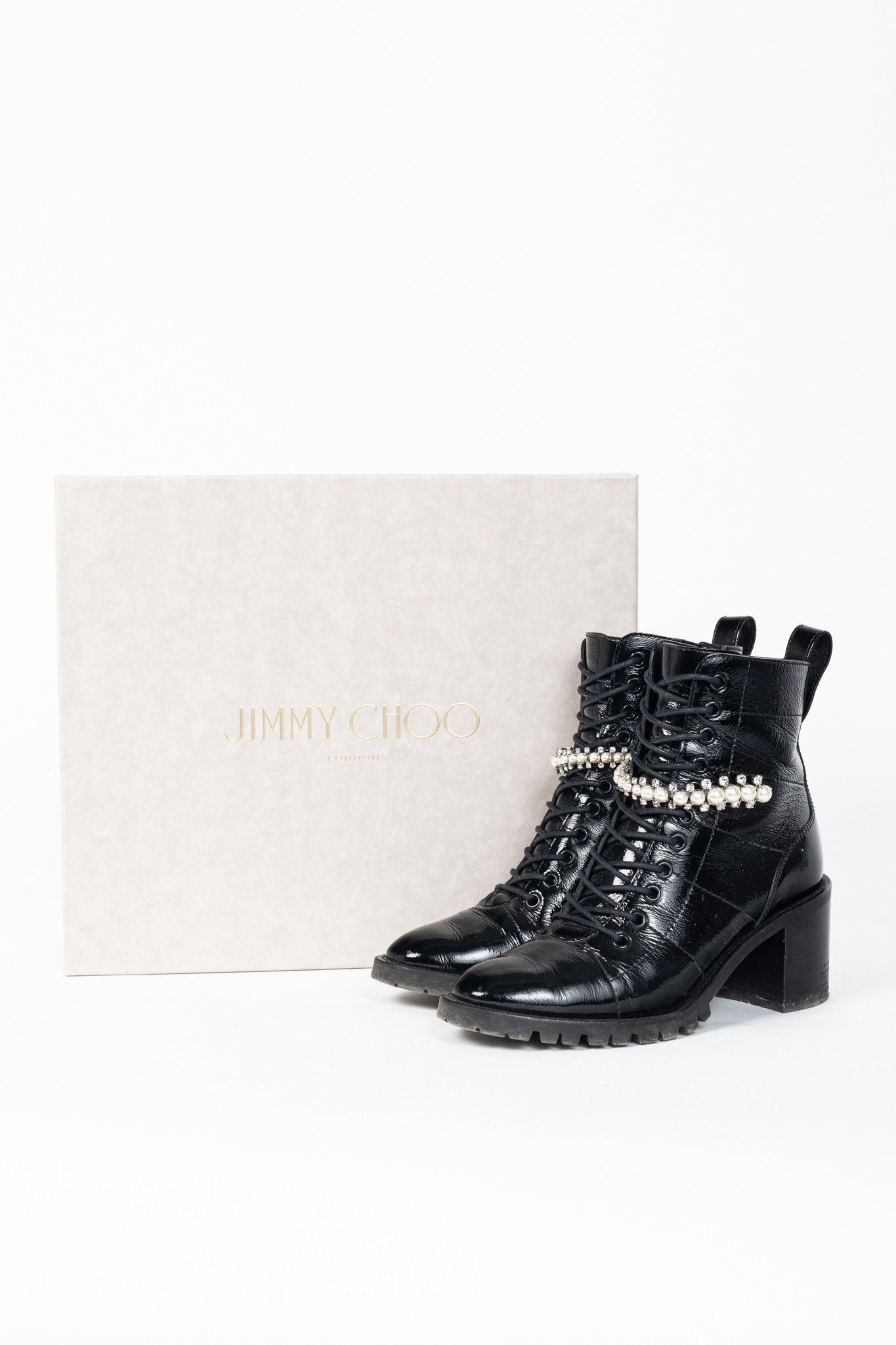 Jimmy Choo Jimmy Choo Cruz 65 Naplack Crystal/Pearl Piece Combat Boots Size US 7 / IT 37 - 13 Thumbnail