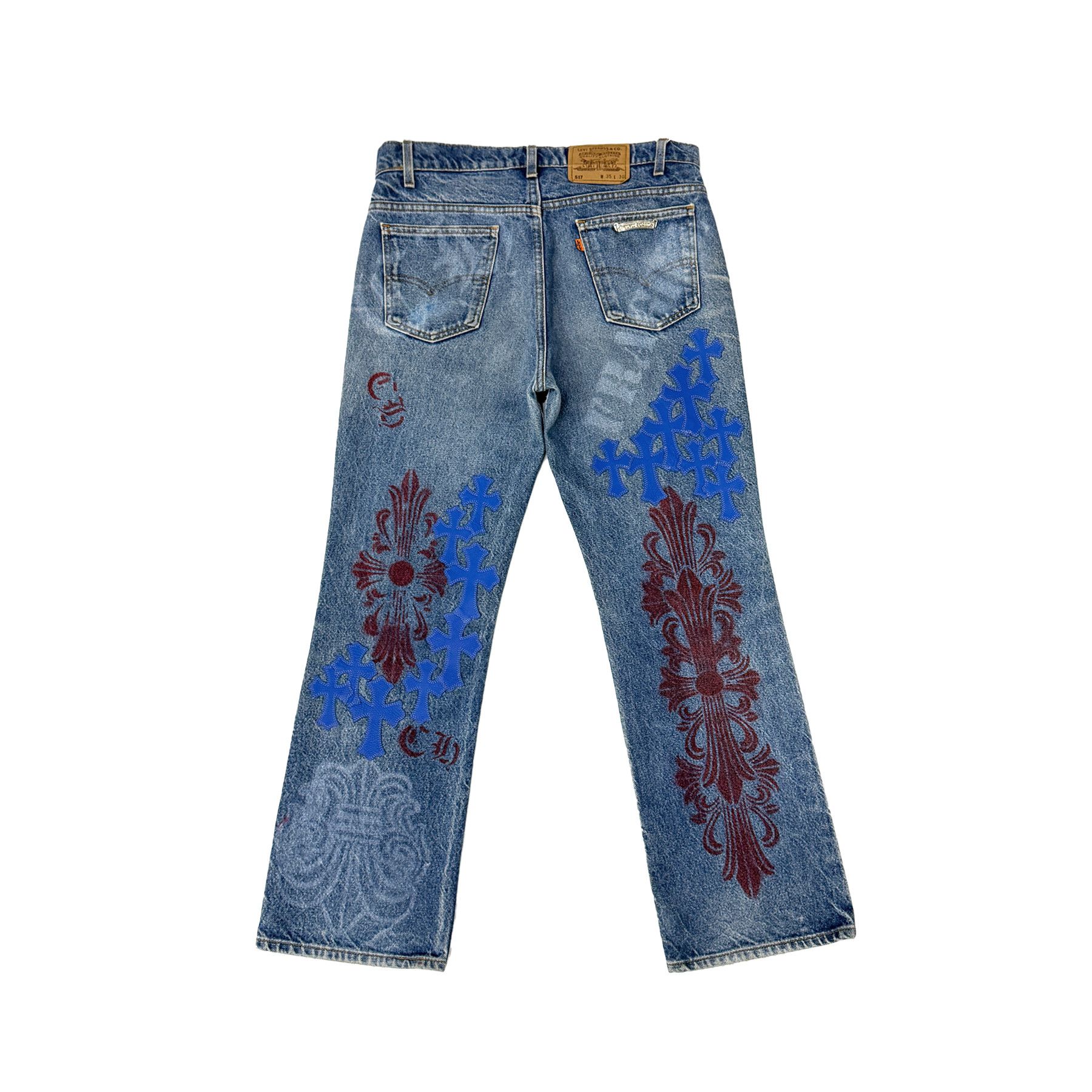 Chrome Hearts Chrome Hearts Levi's 517 Blue Cross Patch Spraypainted Jeans Size US 33 - 2 Thumbnail