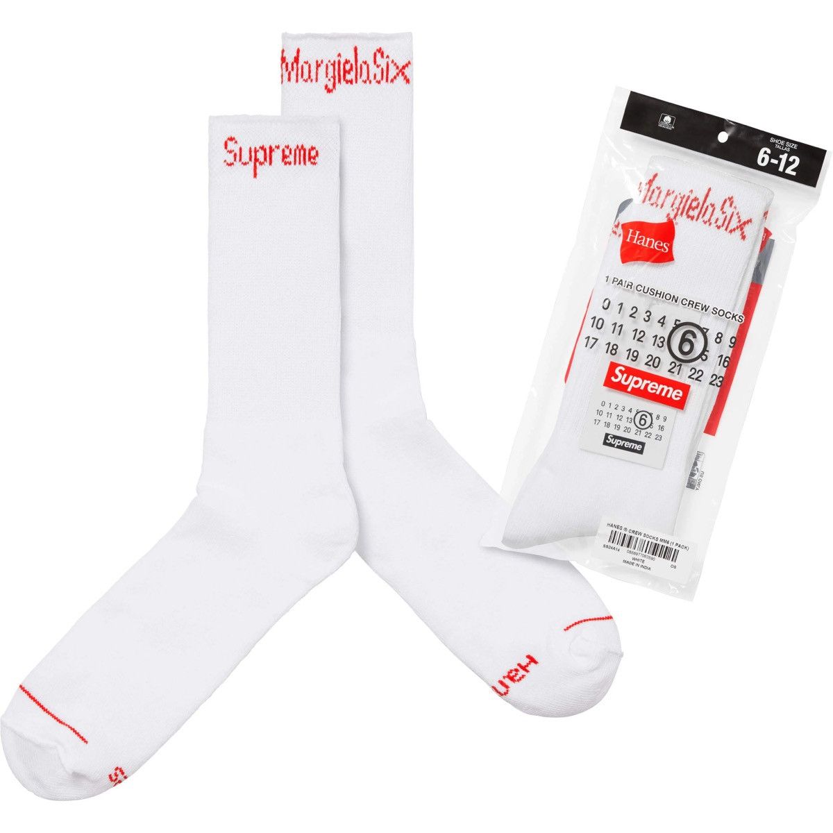 Supreme/mm6 Maison Margiela/hanes Crew Socks (1 Pack) Ss24 in White, Men's Product Image