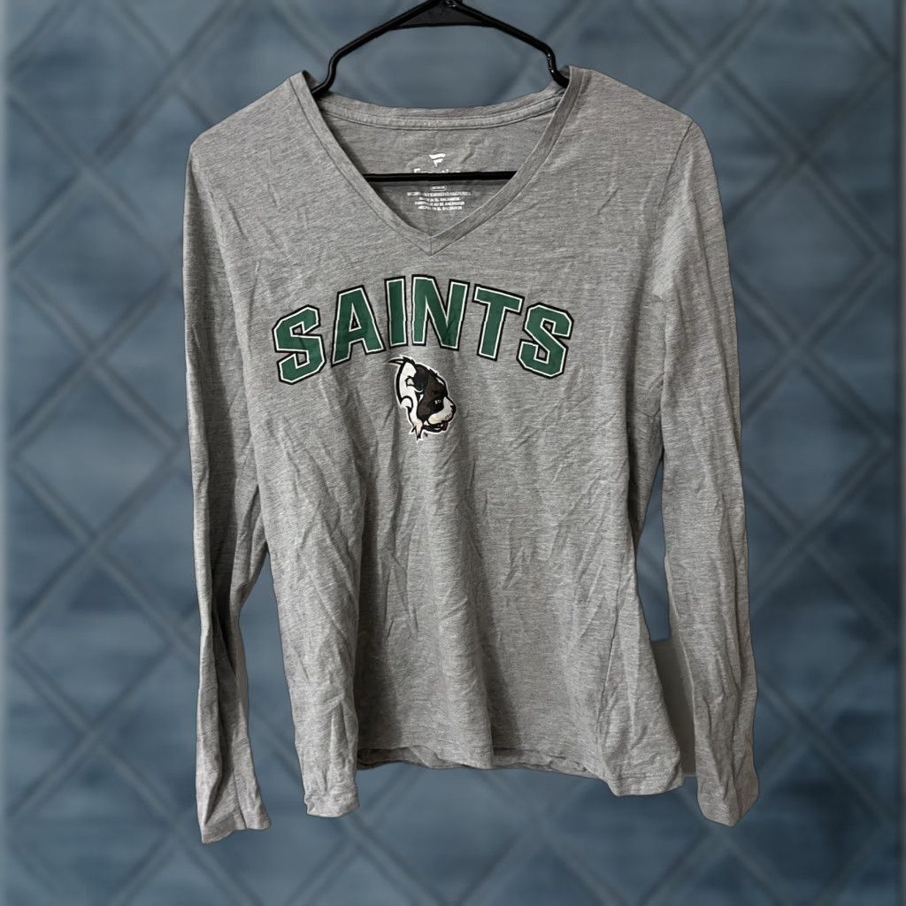 Vintage Fanatics T-Shirt Womens Medium V-Neck LONG SLEEVE Sienna Saints Gray ID: Fanatics Sienna Saints LONG SLEEVE V Neck T SHIRT WOMENS Medium V-NECK GRAY Size M / US 6-8 / IT 42-44 - 1 Thumbnail