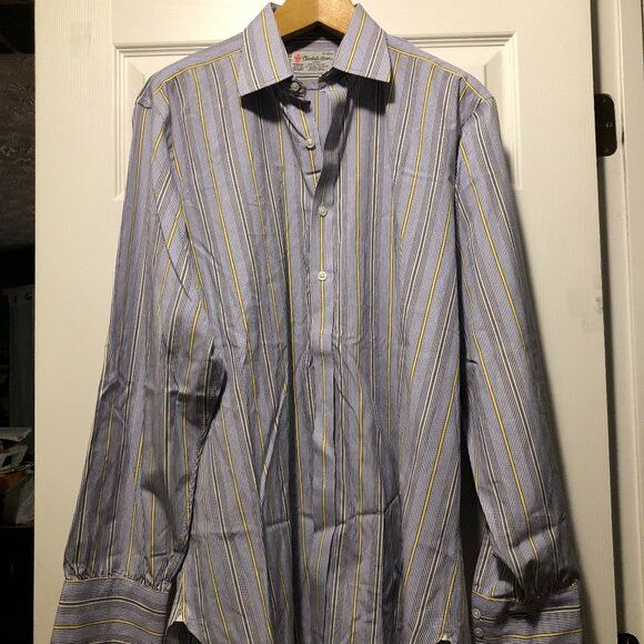 Turnbull & Asser TURNBULL & Asser men's blue 100%cotton dress shirt size: 17 Size US XL / EU 56 / 4 - 1 Thumbnail