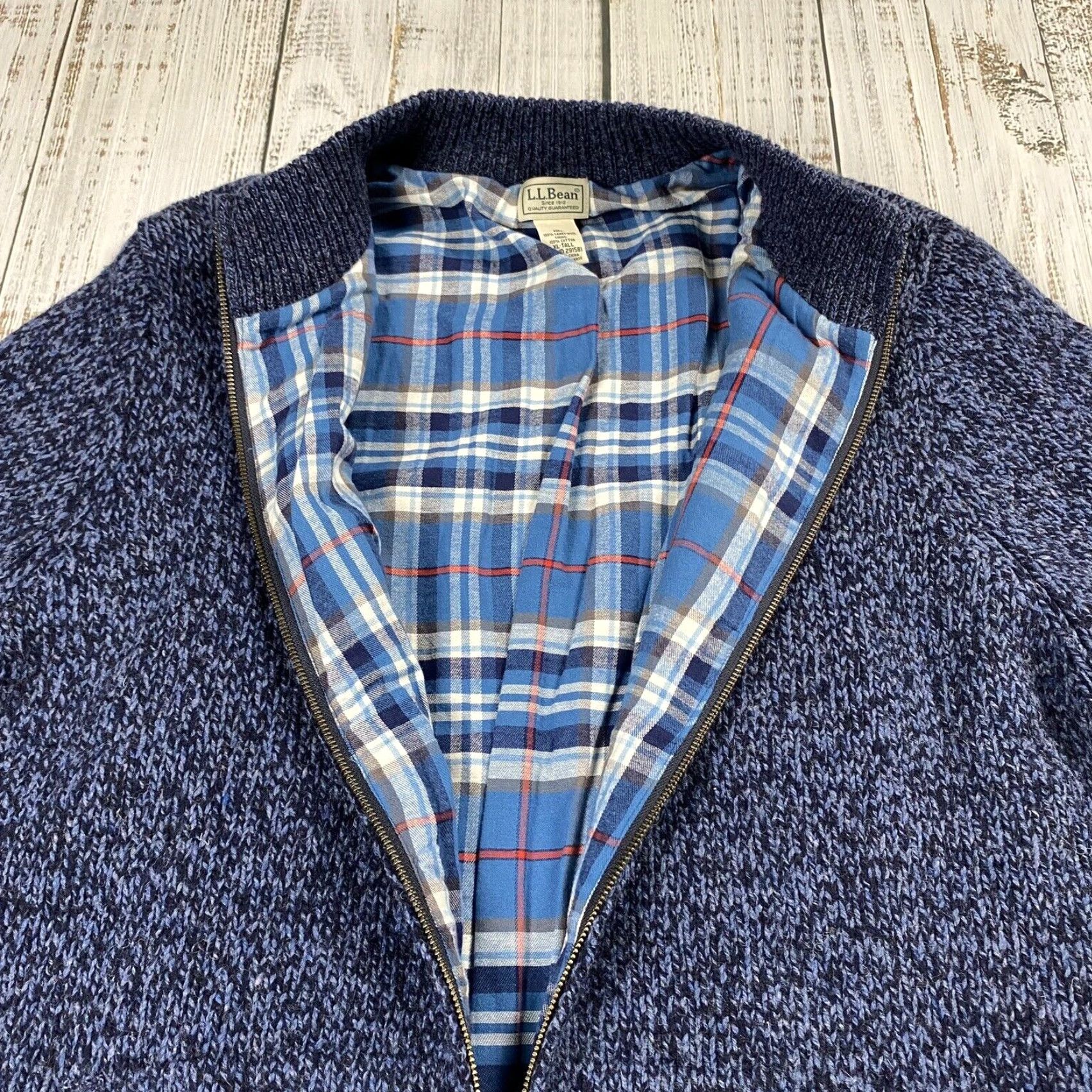 Vintage VINTAGE LL BEAN Classic Lambswool Sweater Full Zip Flannel Lined Blue Size XLT Tall Men/Adult Men's Long Sleeve Moisture? (oops) Size US XL / EU 56 / 4 - 4 Thumbnail